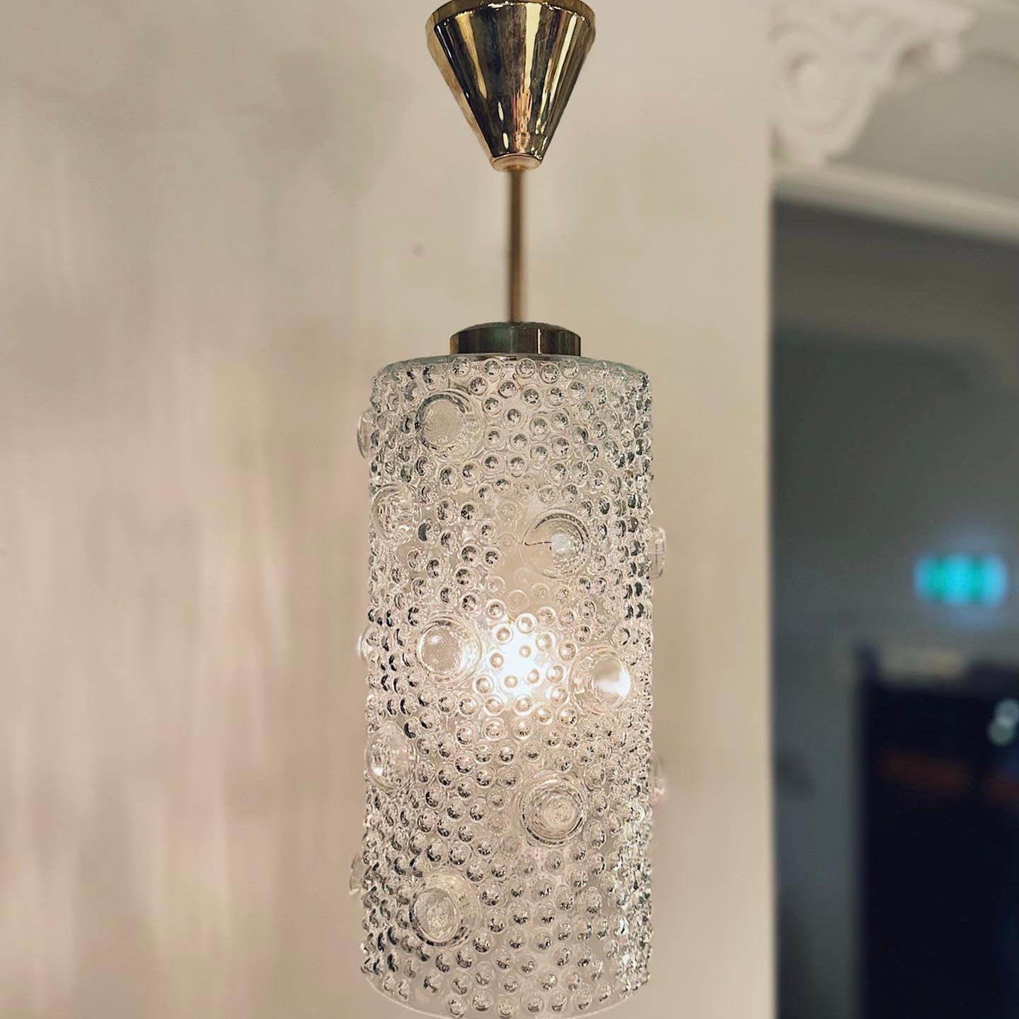 ORREFORS / 1960s Swedish Glass + Brass Bubble Pendant by Carl Fagerlund