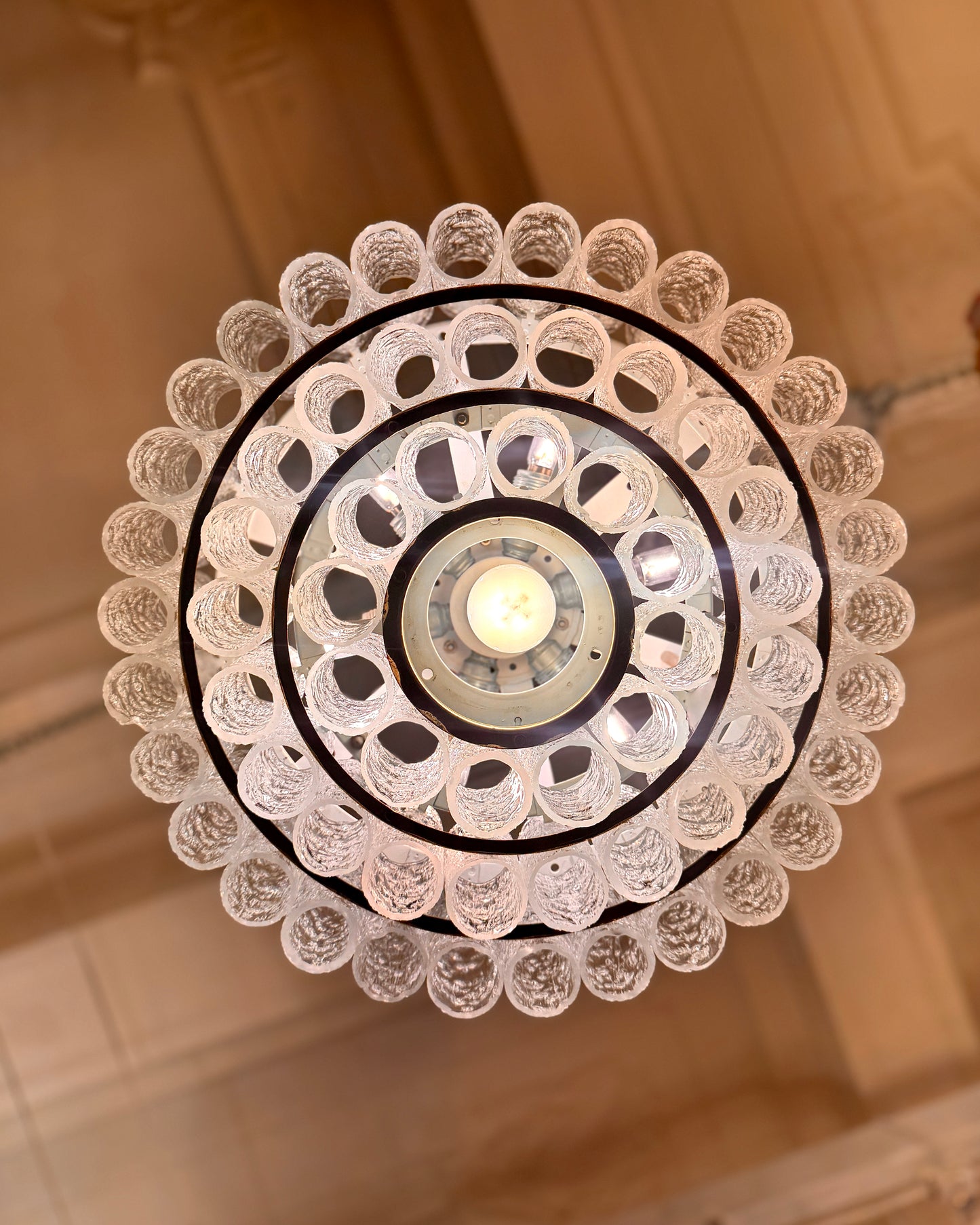 VINTAGE / 1960s Doria Leuchten 3 Tier Glass Tube Chandelier