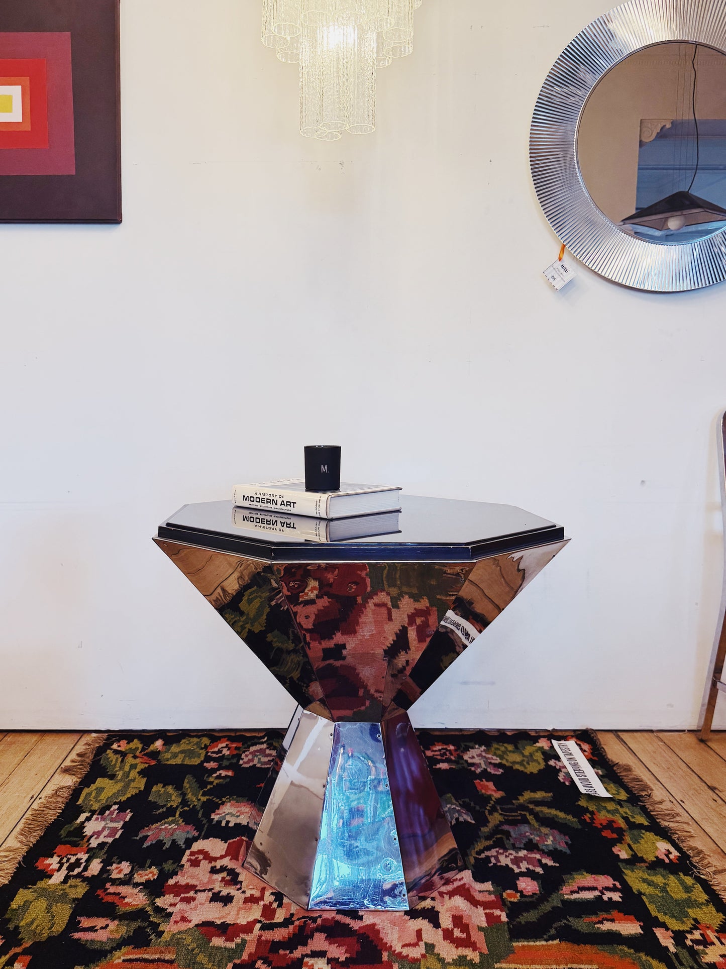 VINTAGE / Tavolo Ottagonale - Chrome, Wood + Black Glass