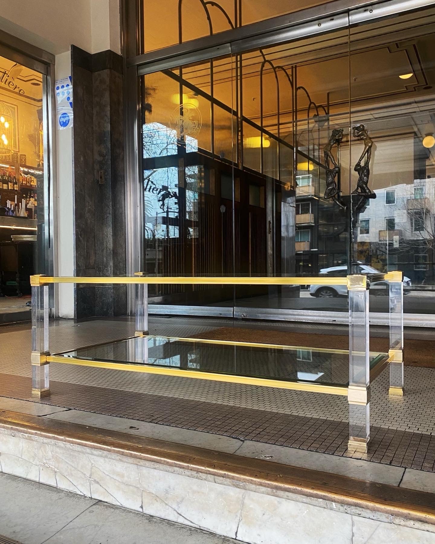 PIERRE VANDEL PARIS / Lucite + Brass Two Tier Coffee Table