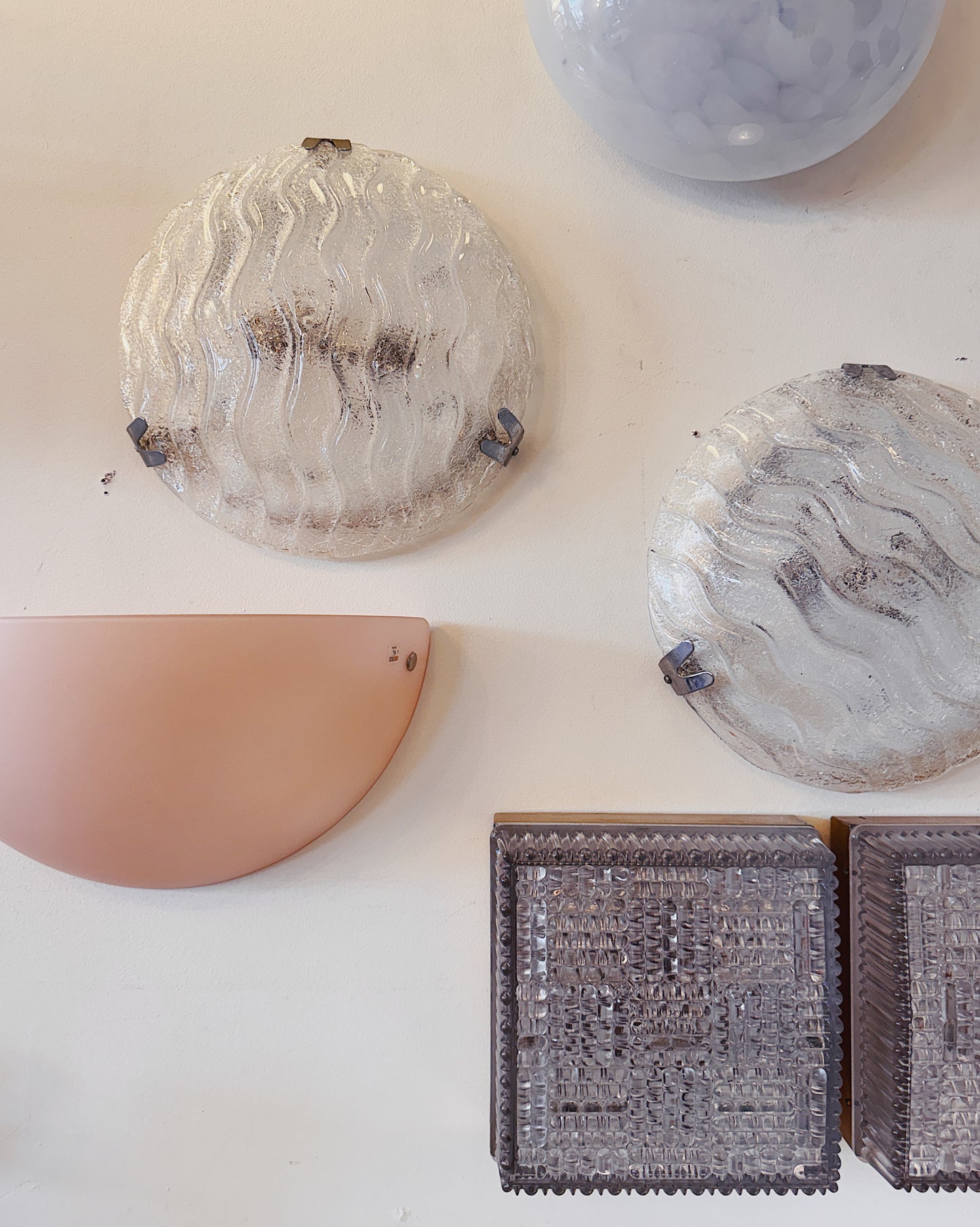 KAISER LEUCHTEN / Vintage 1960s Ice Glass Flush Mount Light