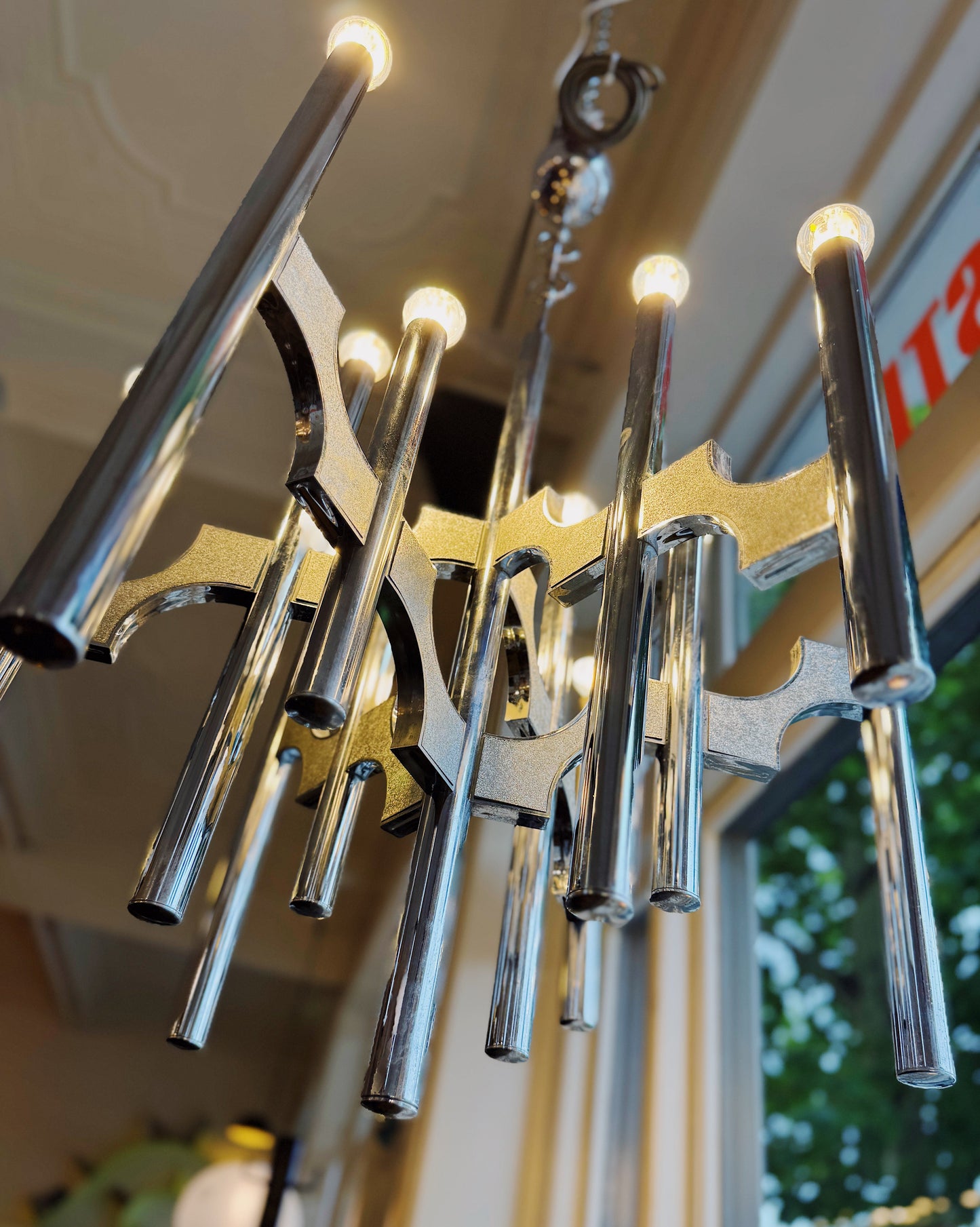 GAETANO SCIOLARI / 1970's Scultura Chrome Chandelier