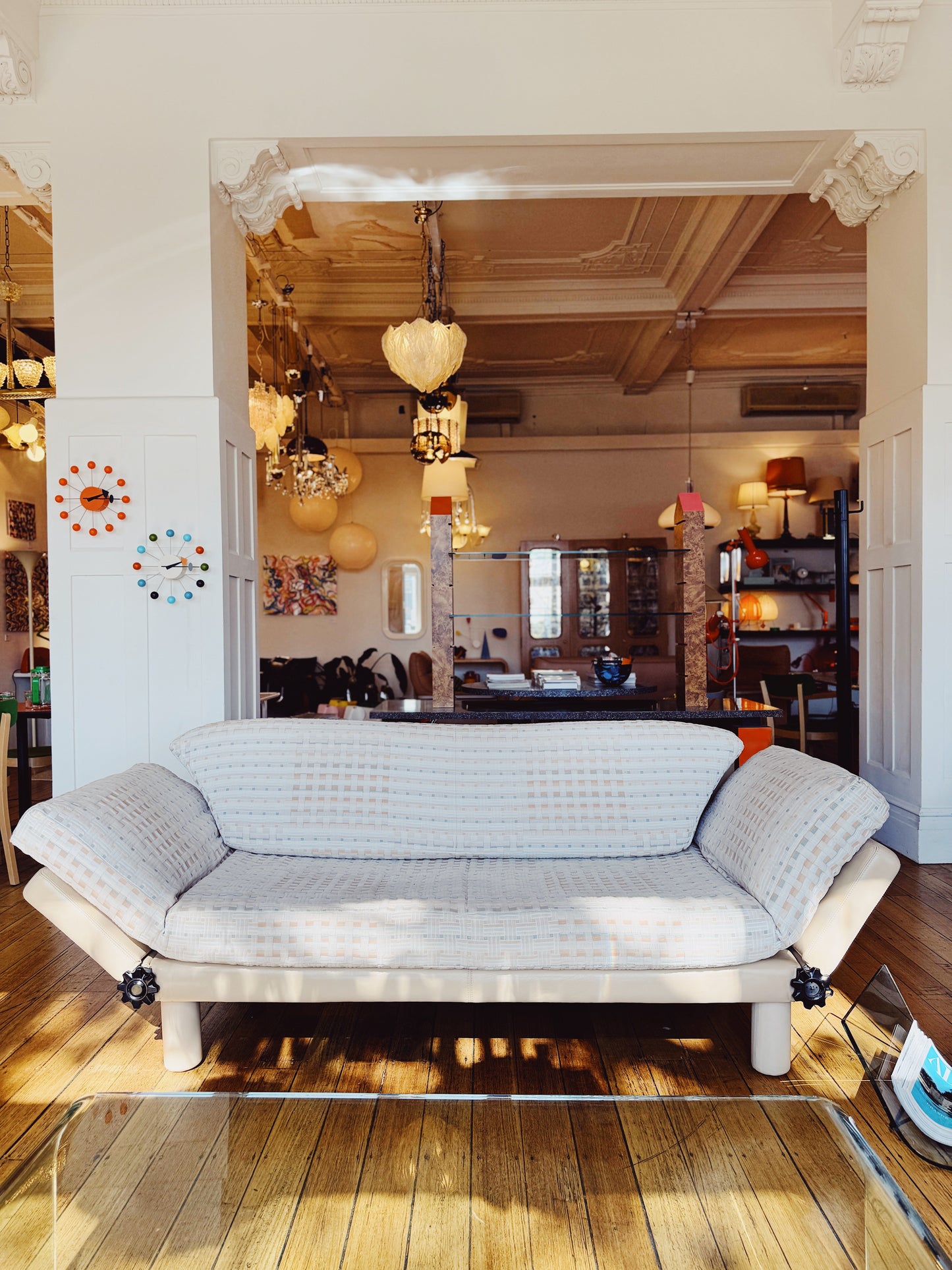 ARTIFEX / Post Modern Vanilla Leather and Quilted Fabric Sofa