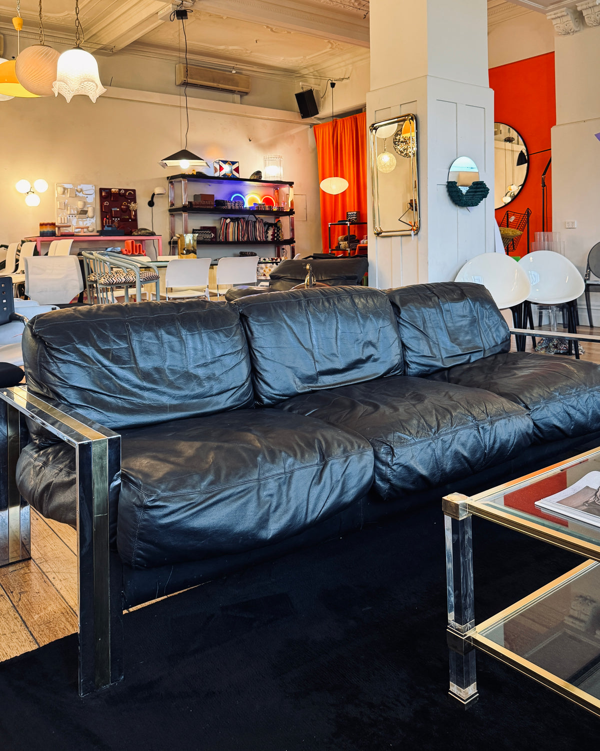 VINTAGE / Romeo Rega Leather & Chrome Sofa
