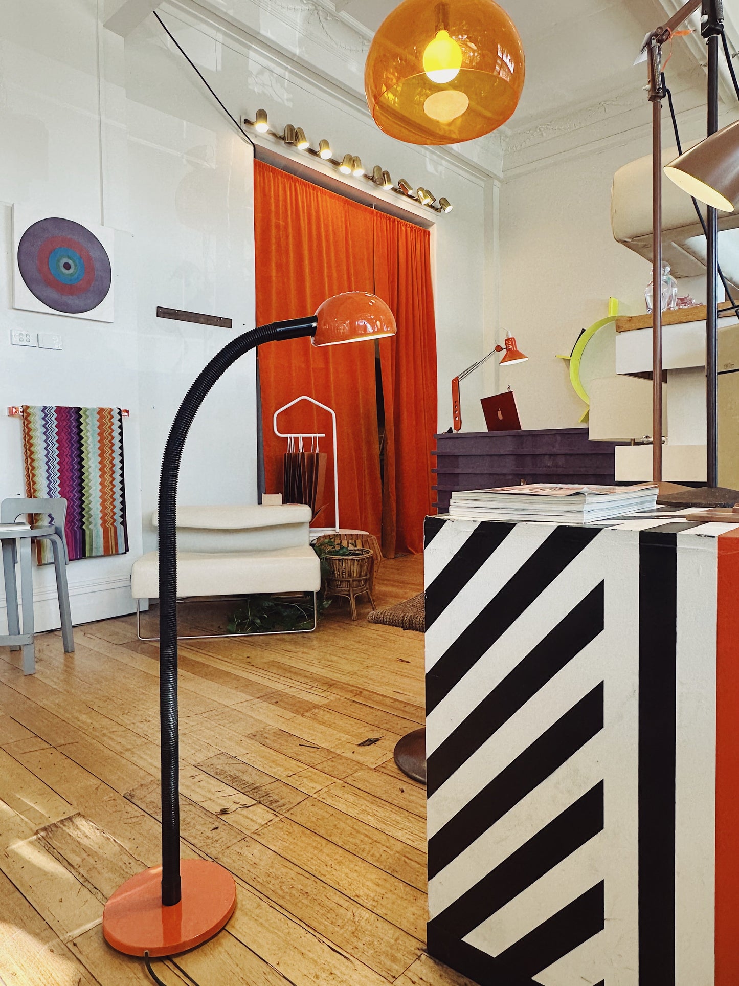 OSLO / 1970s Gooseneck Orange Floor Lamp