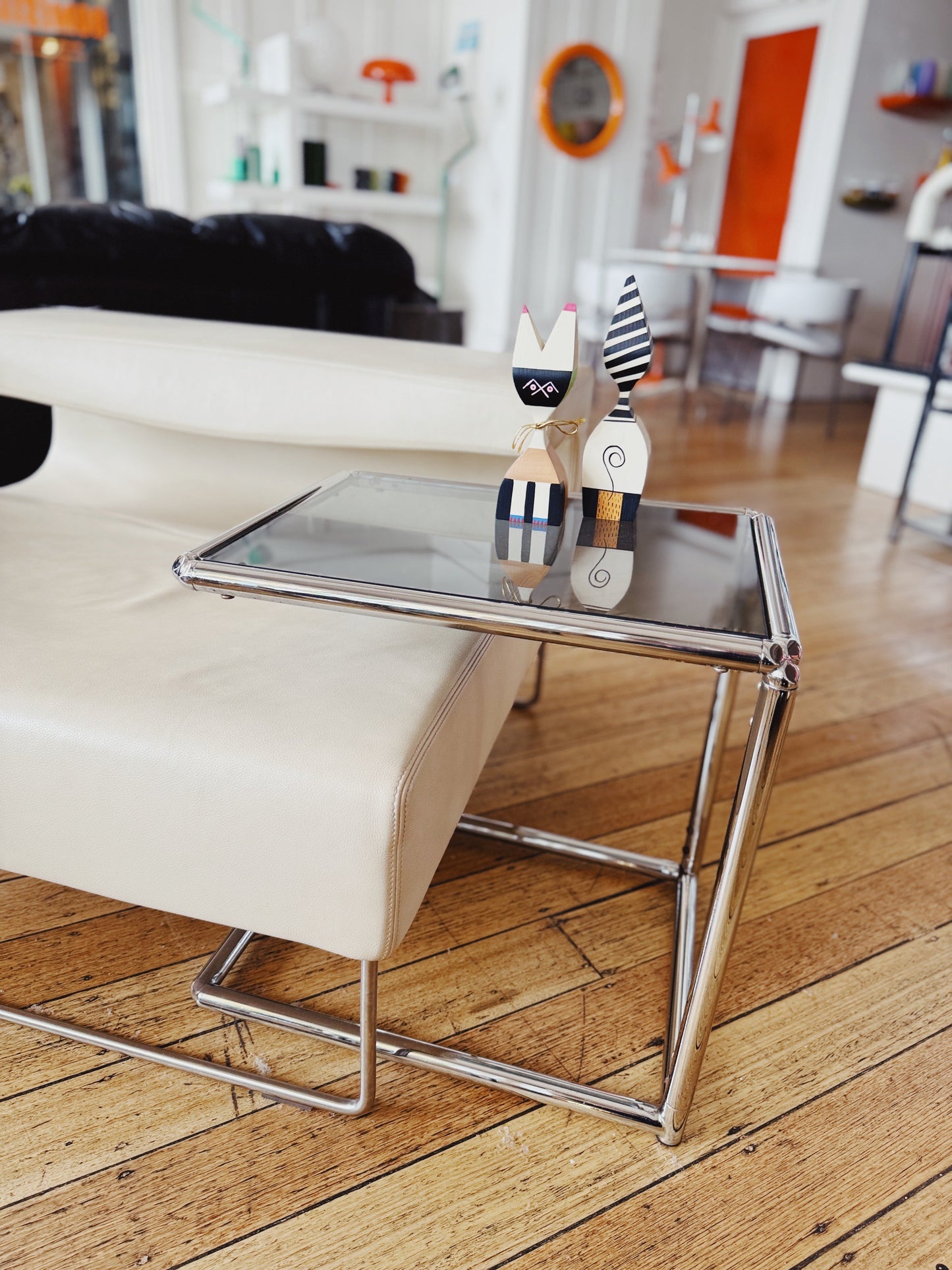 VINTAGE / Chrome U Table w/Smokey Glass Top