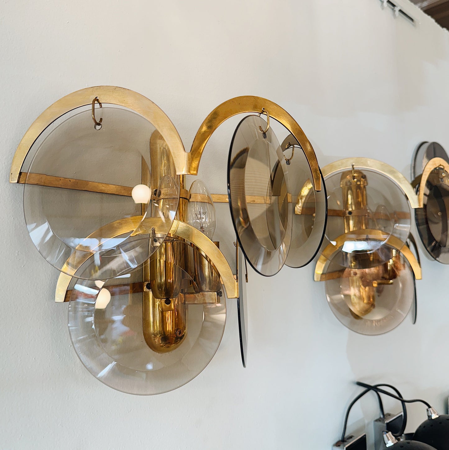 VINTAGE / Smokey Bronze Wall Sconces In The Manner of Vistosi