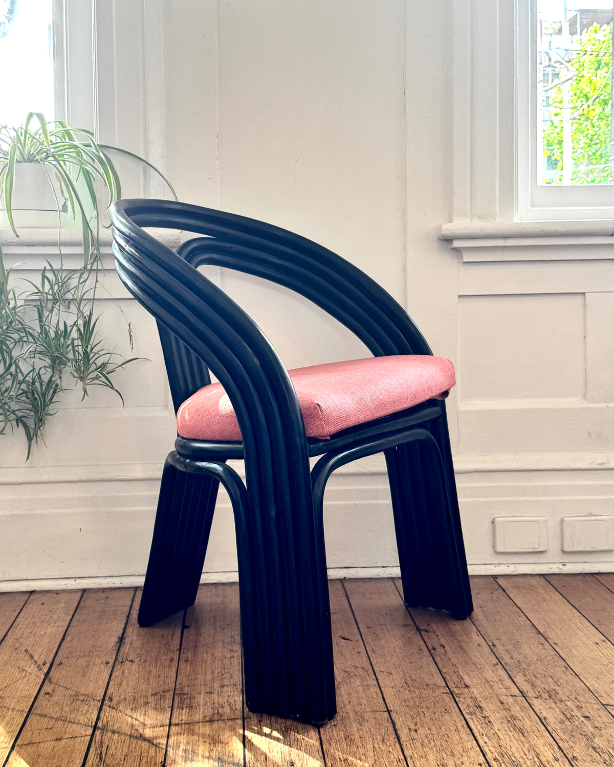 VINTAGE 1980s / Bentwood Rattan Black Lacquered Chairs - Set of 4
