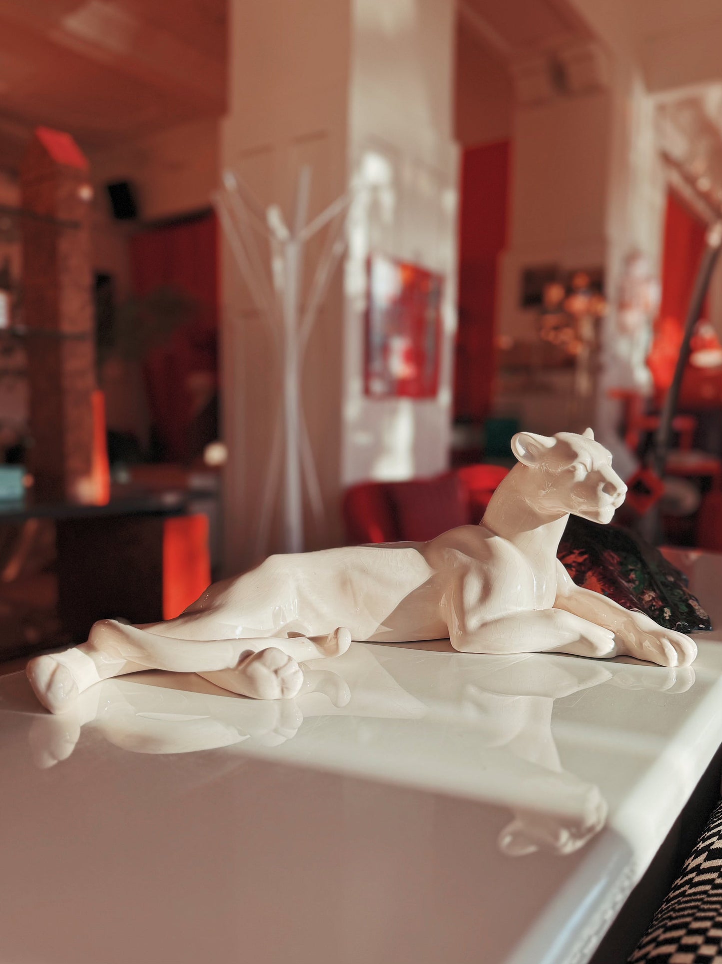 VINTAGE / Ceramic Snow Panther Sculpture