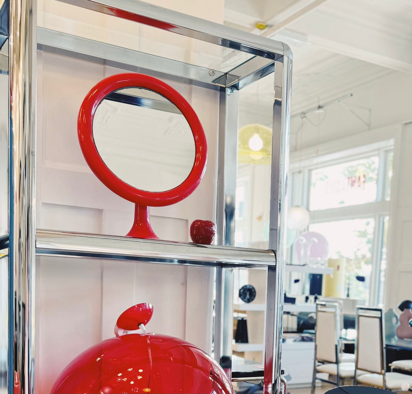 VINTAGE / 1970s Space Age Red Tulip Vanity Mirror