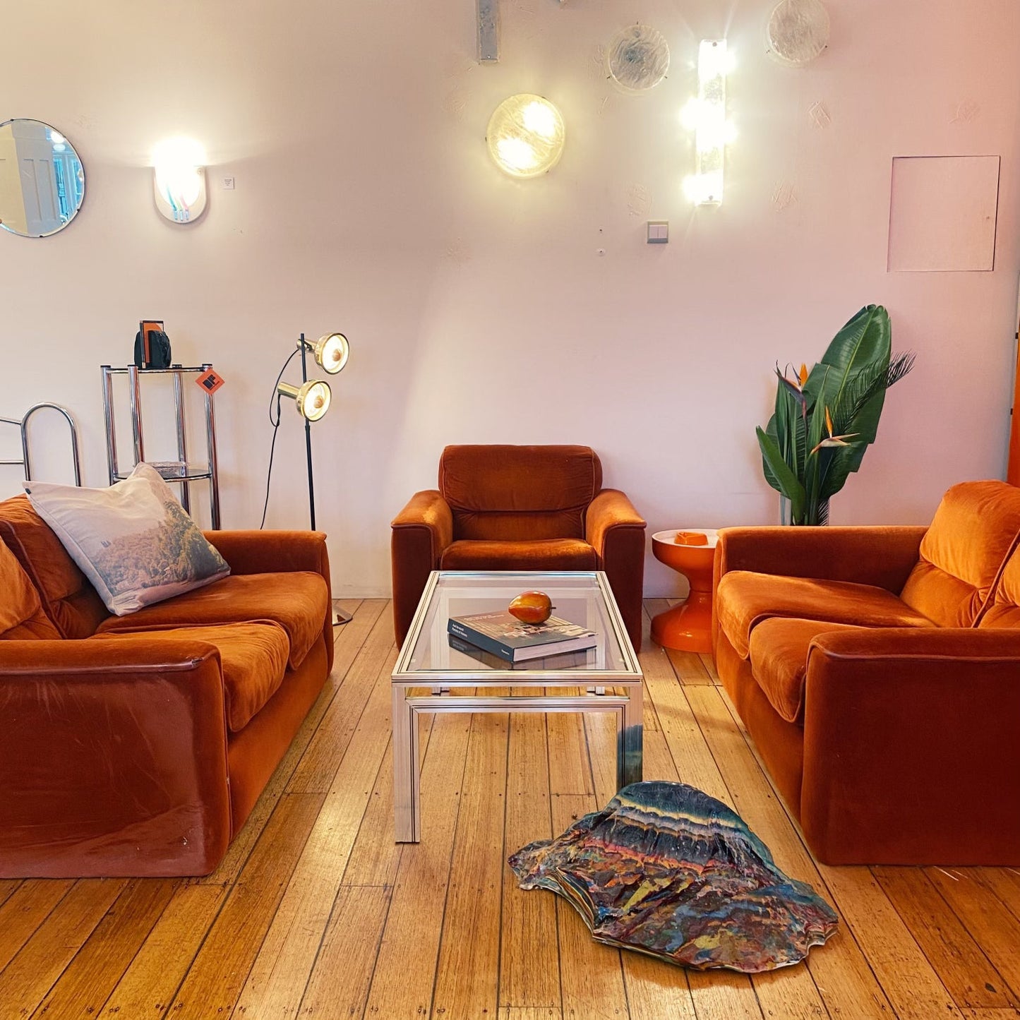 FANTASY #318 / 1970s Three Piece Burnt Orange Sofa Setting