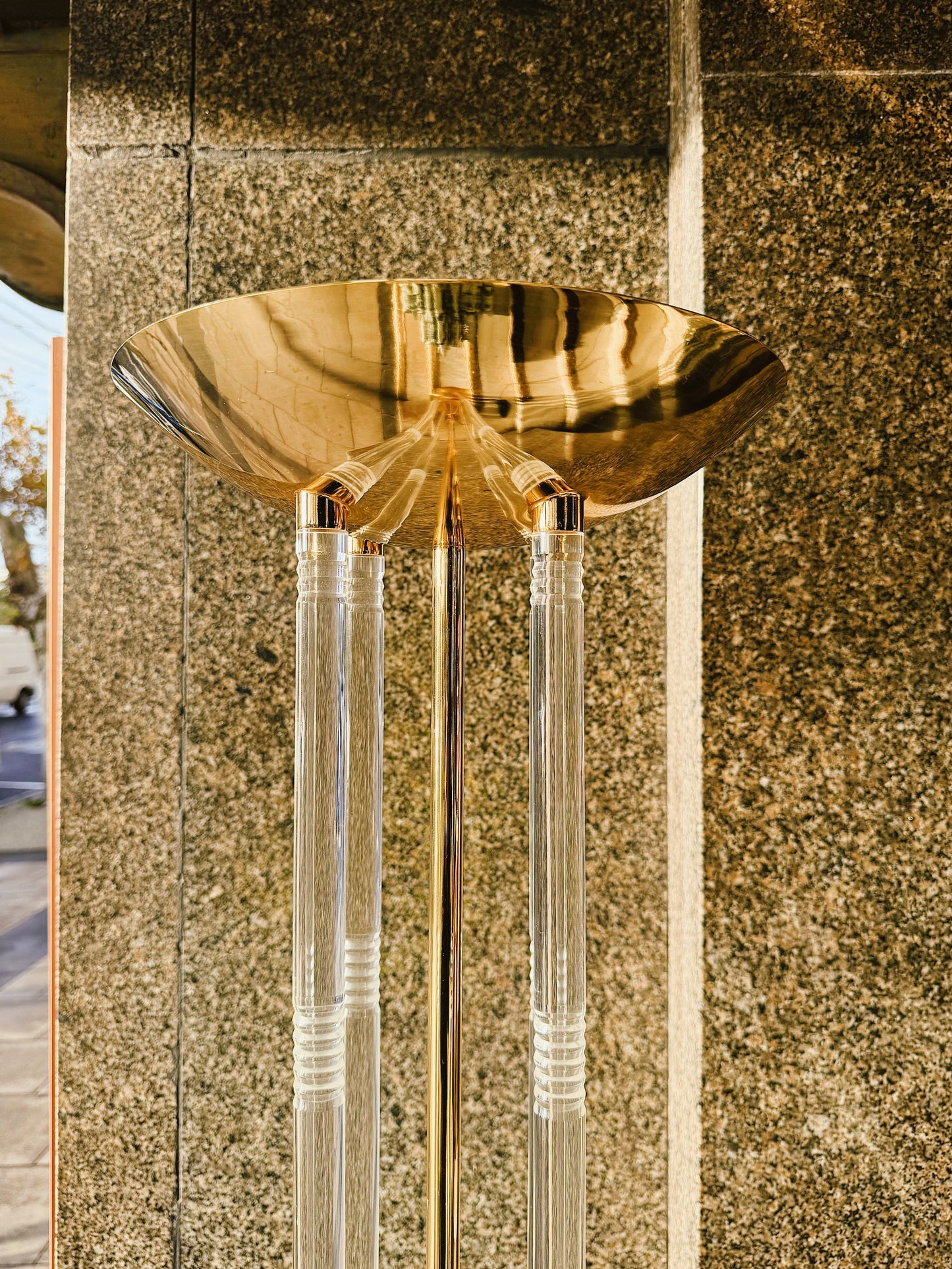 VINTAGE / Post Modern Brass + Lucite Torchier Floor Lamp