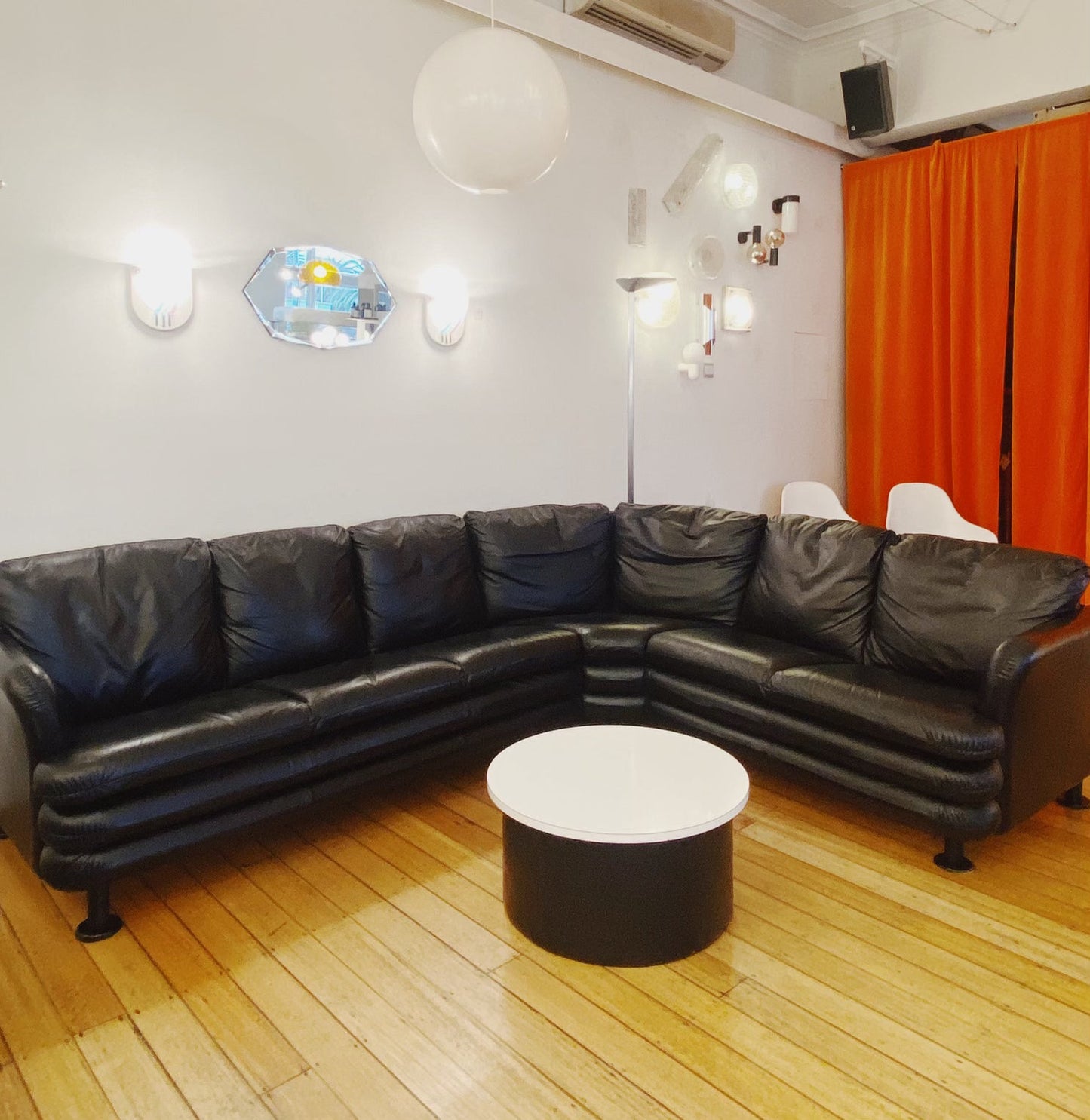 FANTASY #350 / Post Modern Liquorice Leather Seven Seater Sofa
