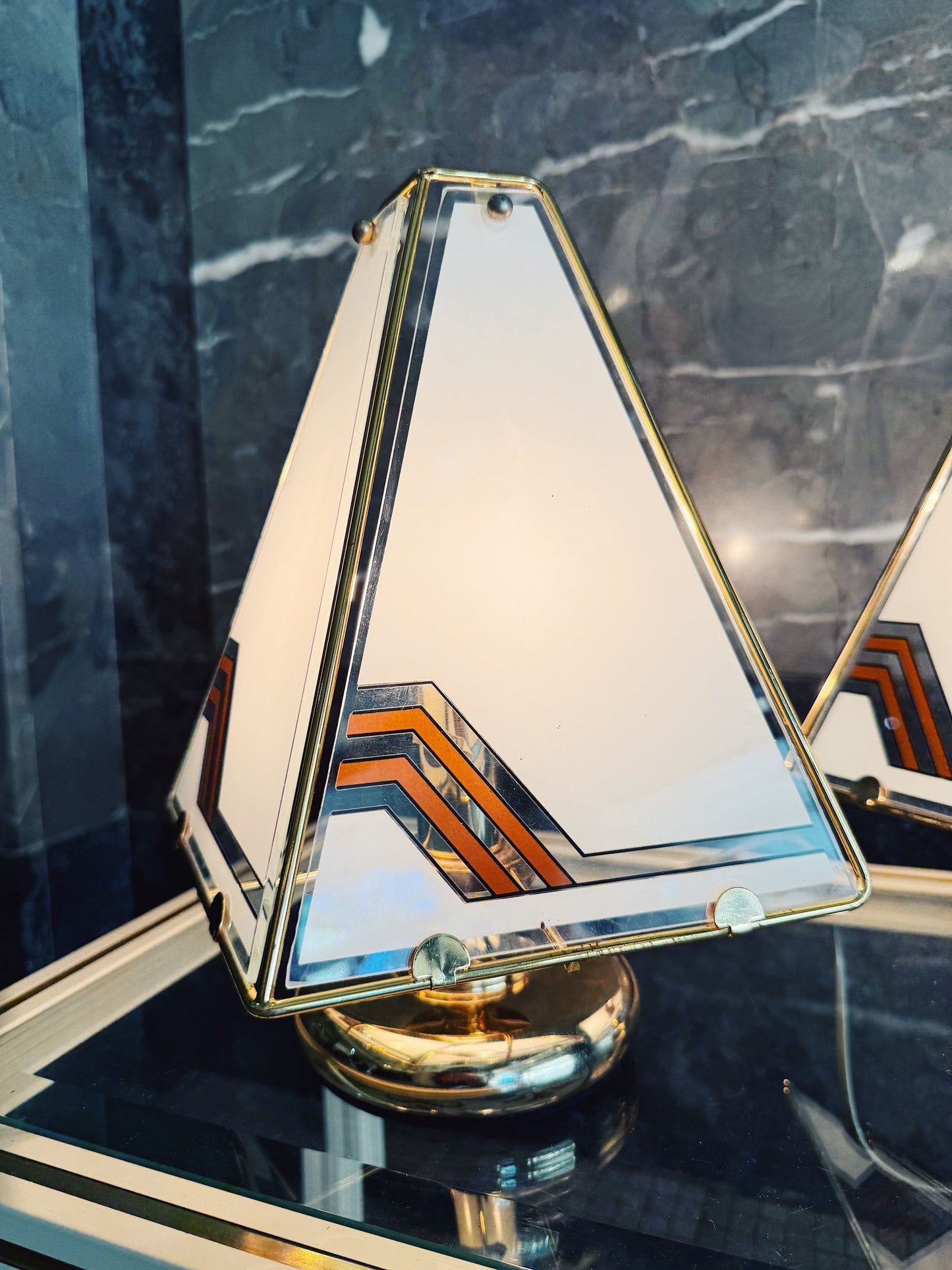 VINTAGE / 1970s Italian Gold, Glass + Marble Floor and Table Lamps