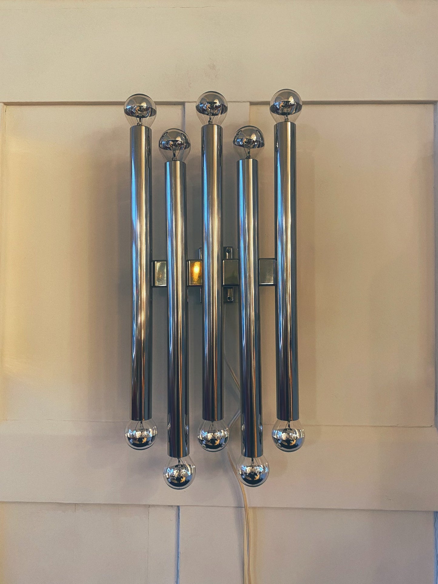 GAETANO SCIOLARI / 1970's Italian 5 Column Chrome Wall Light