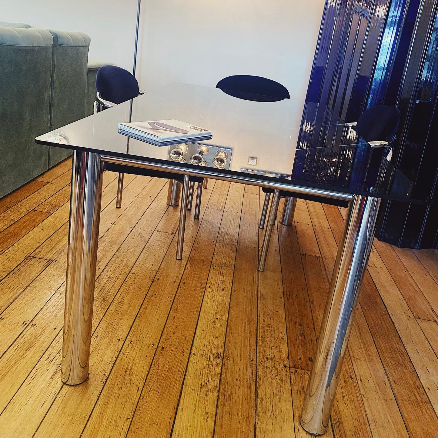 FANTASY #284 / Vintage Chrome & Dark Sapphire Dining Setting