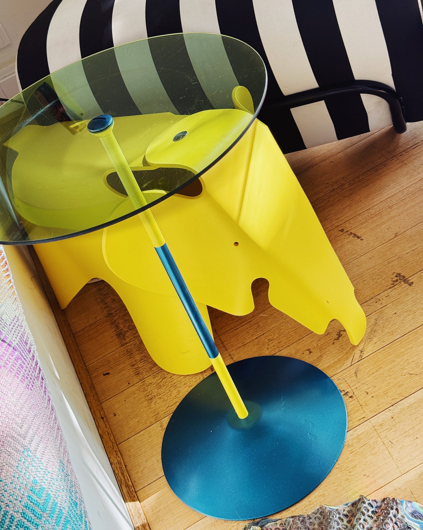 VINTAGE / Side Table w/Blue glass top
