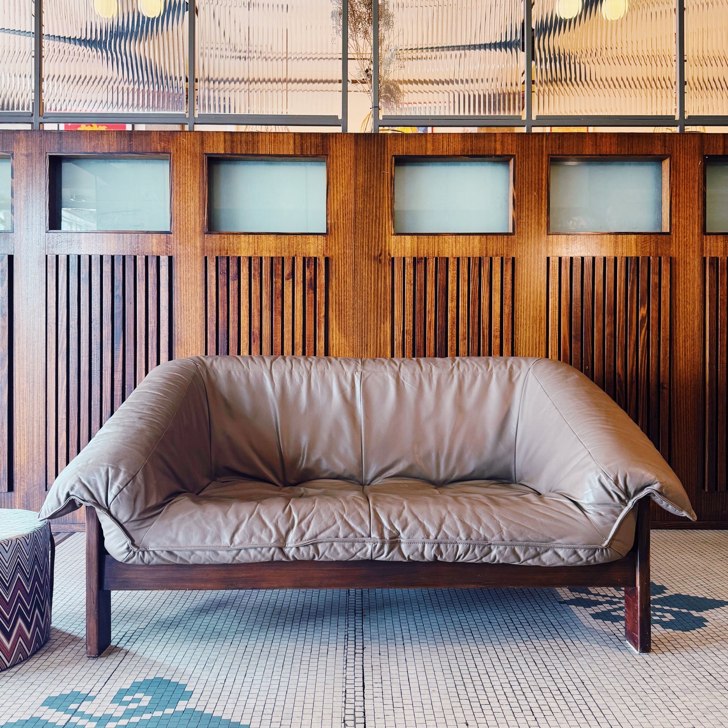 MODULE / Brutalist Style 1980s Boulder Grey Soft Leather Slouch Couch