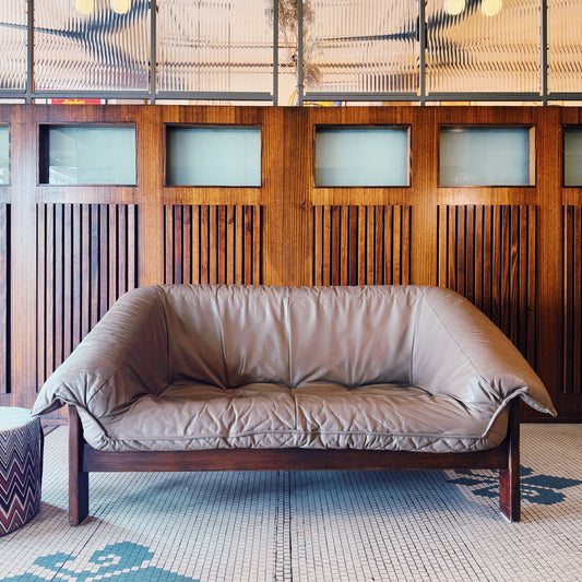 MODULE / Brutalist Style 1980s Boulder Grey Soft Leather Slouch Couch