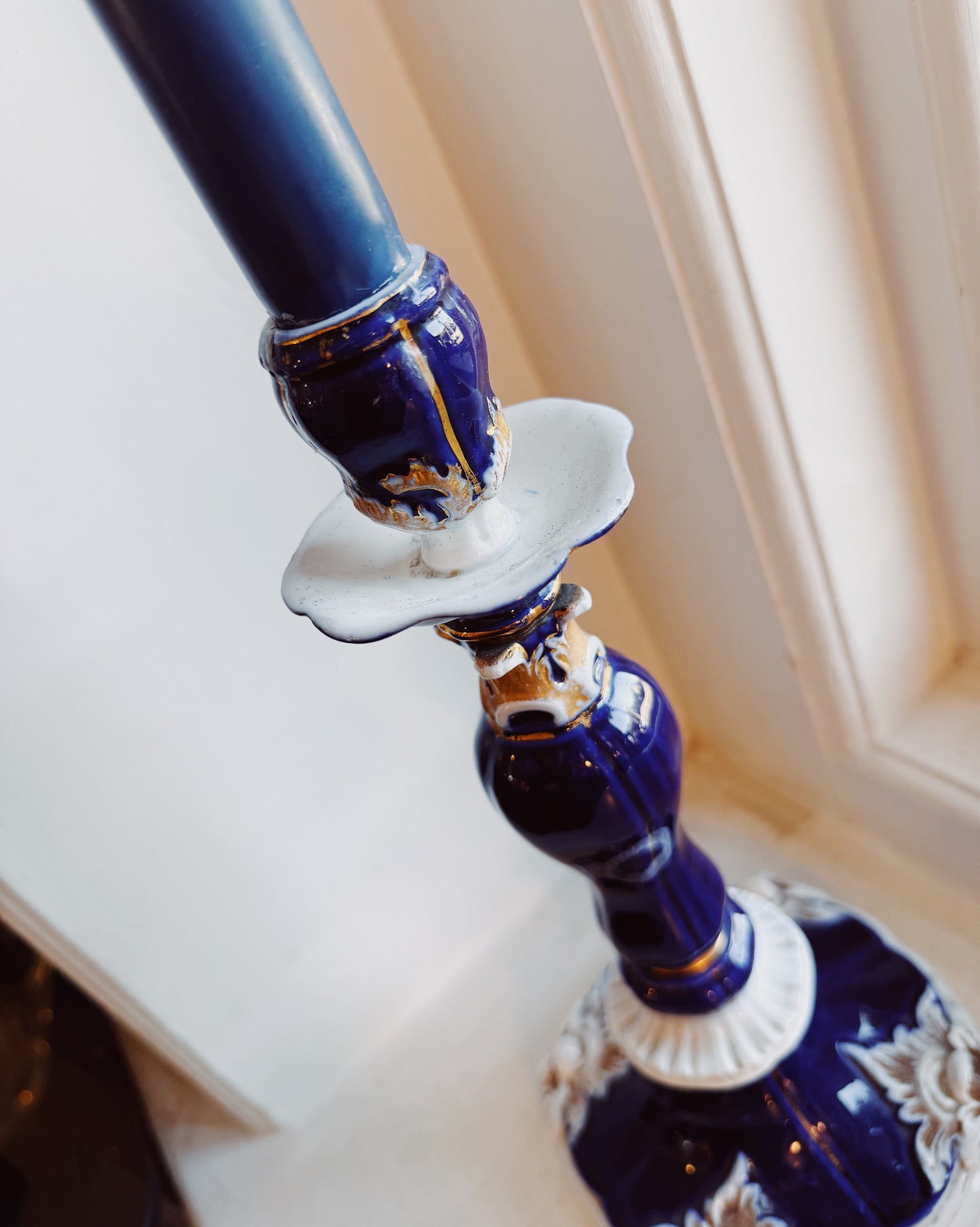 MEISSEN / 19th Century Antique German Porcelain Candlestick