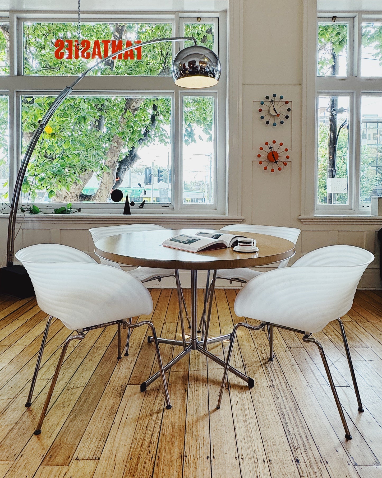 VINTAGE / 1960s Chrome Blond wood Laminate Table