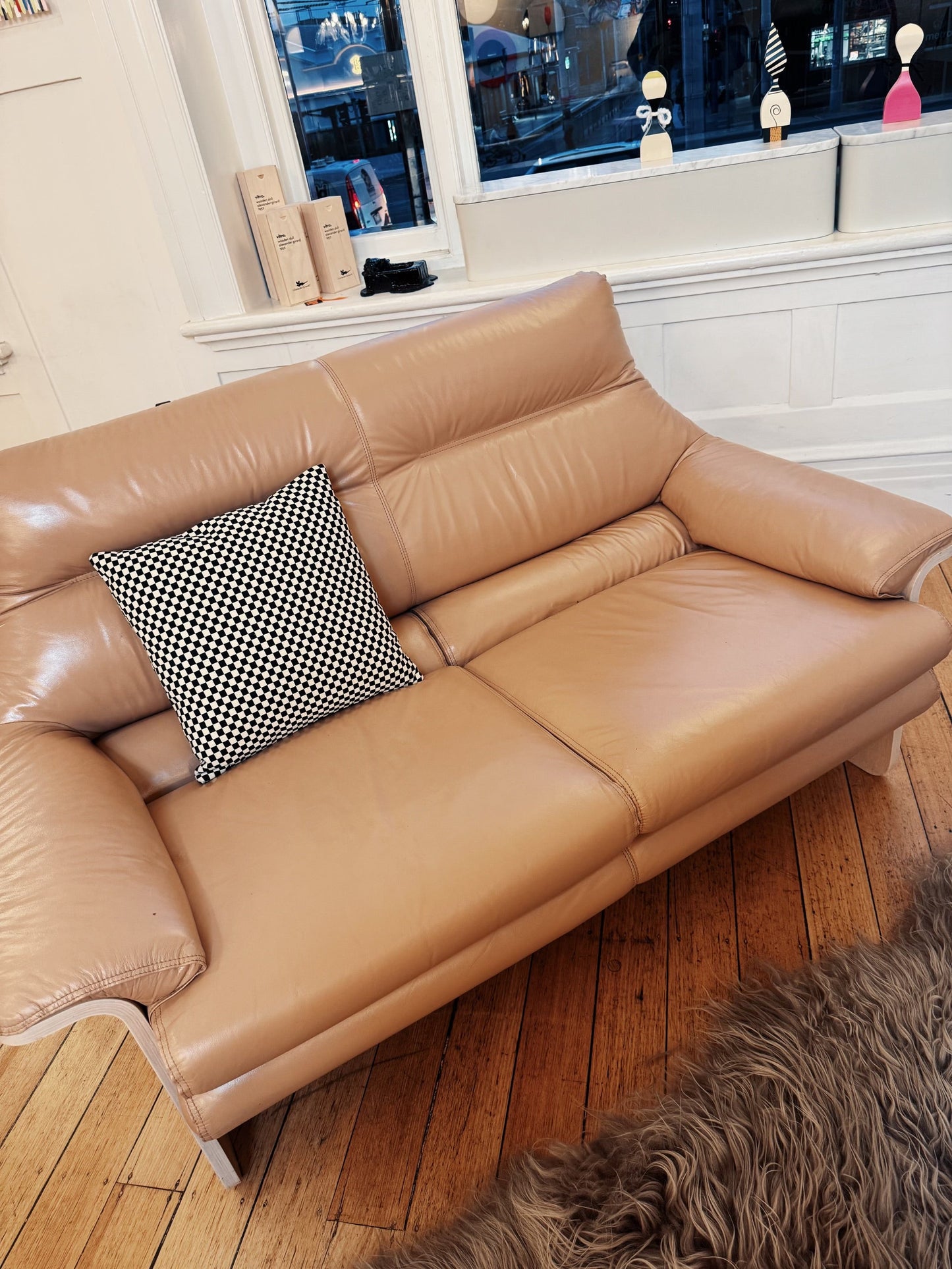 CATT / Mid Century Blonde Wood + Blush Leather Sofa Setting