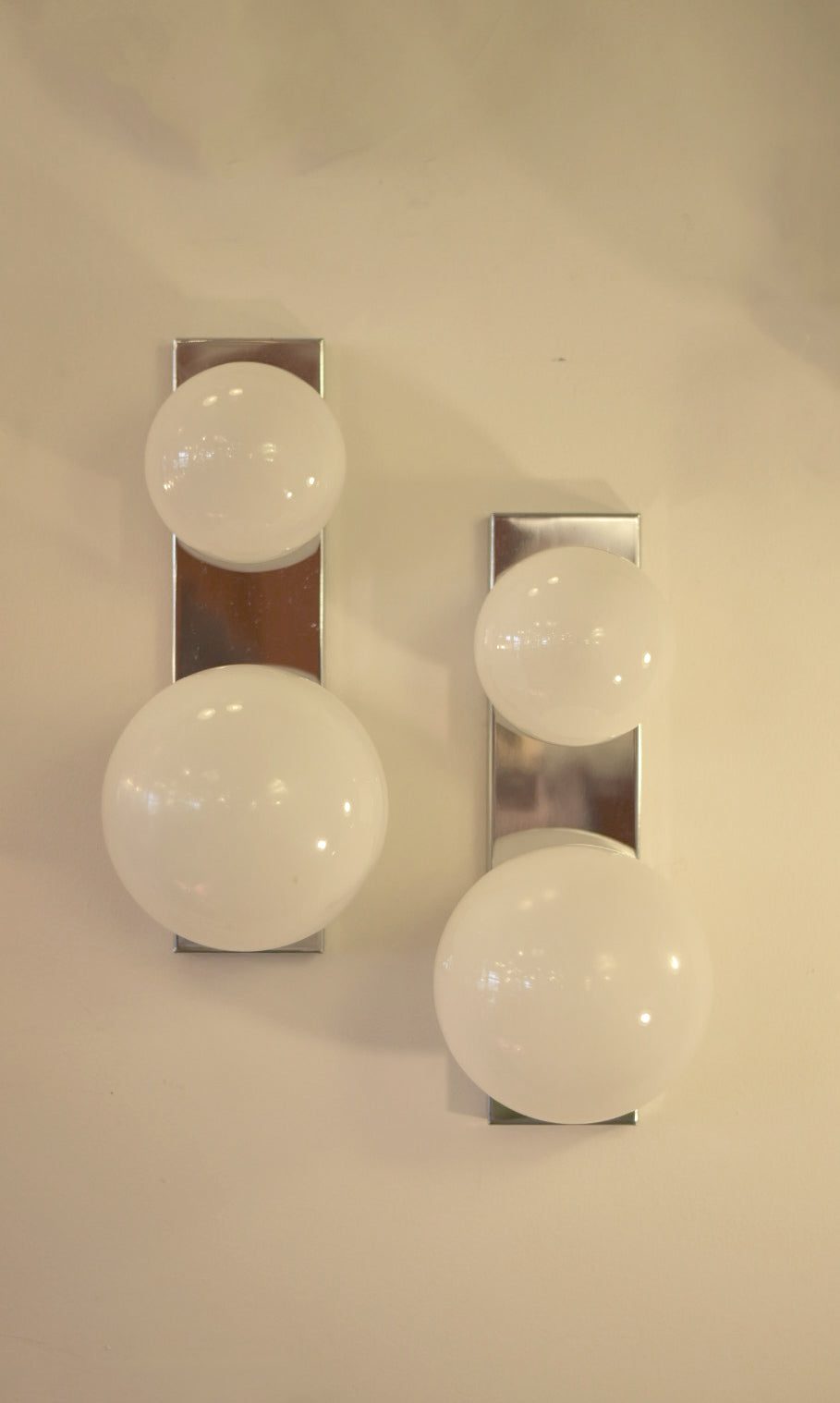 VINTAGE / Pair of Chrome & Glass Wall Sconces