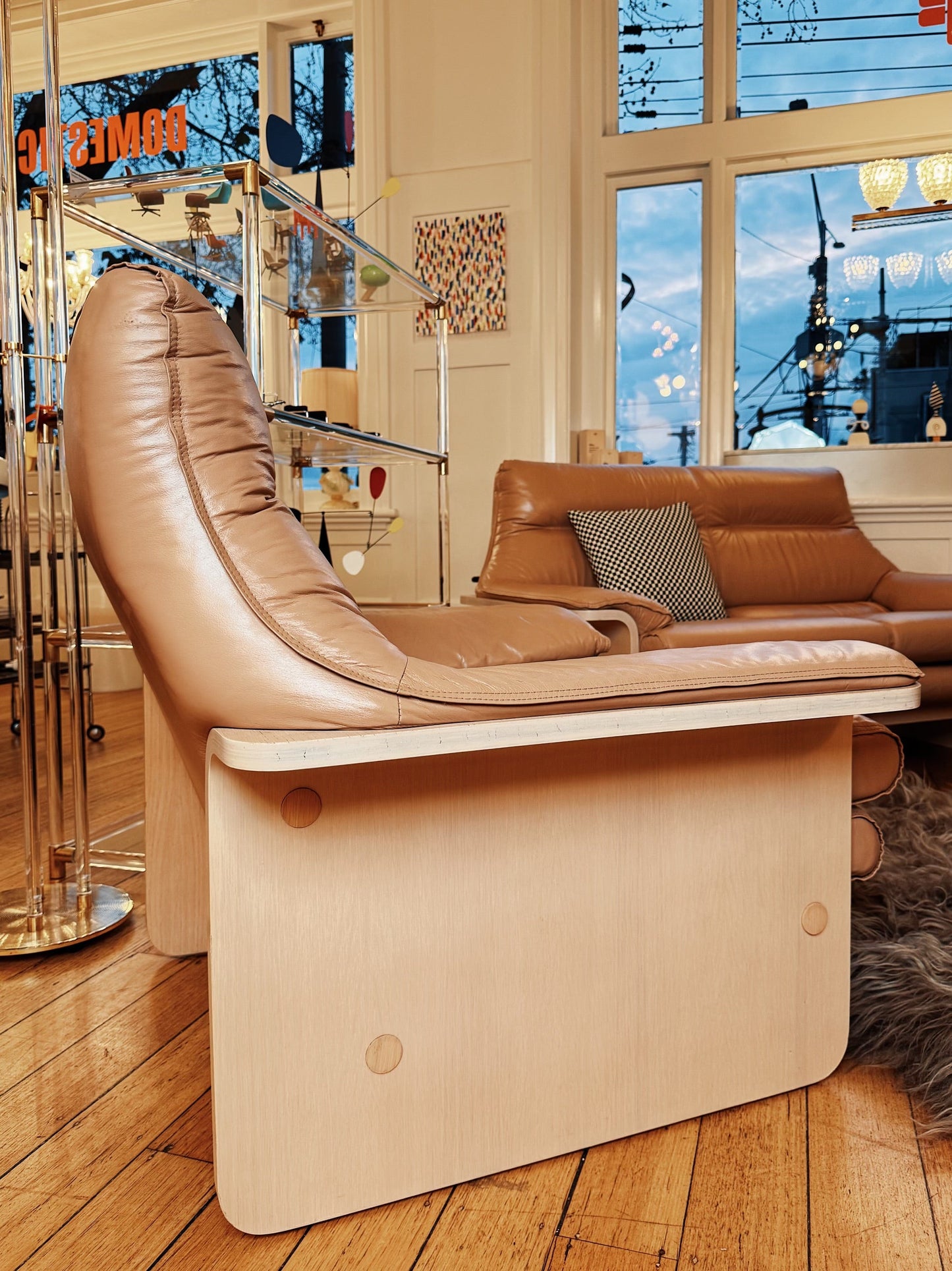 CATT / Mid Century Blonde Wood + Blush Leather Sofa Setting