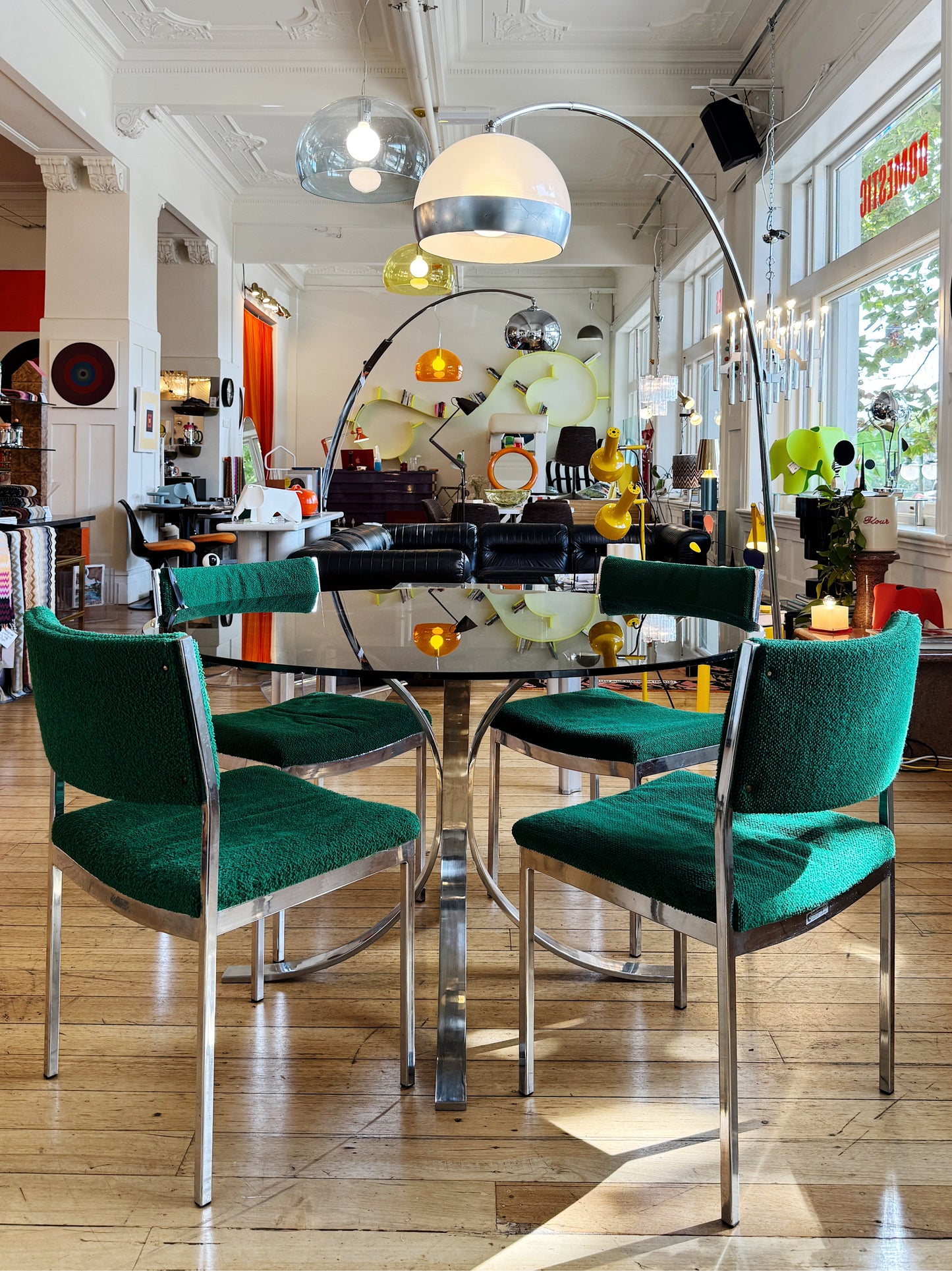 VINTAGE / BOUCLÉ + CHROME DINING CHAIRS - Set of 4