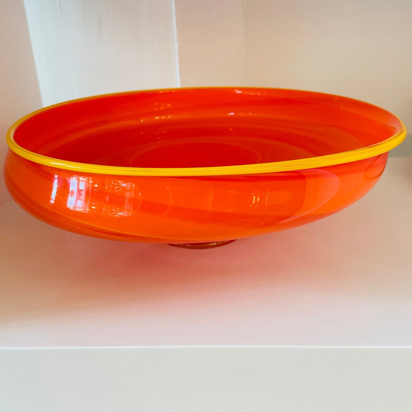 VINTAGE / Hand Blown Orange Italian Glass Tilt Bowl