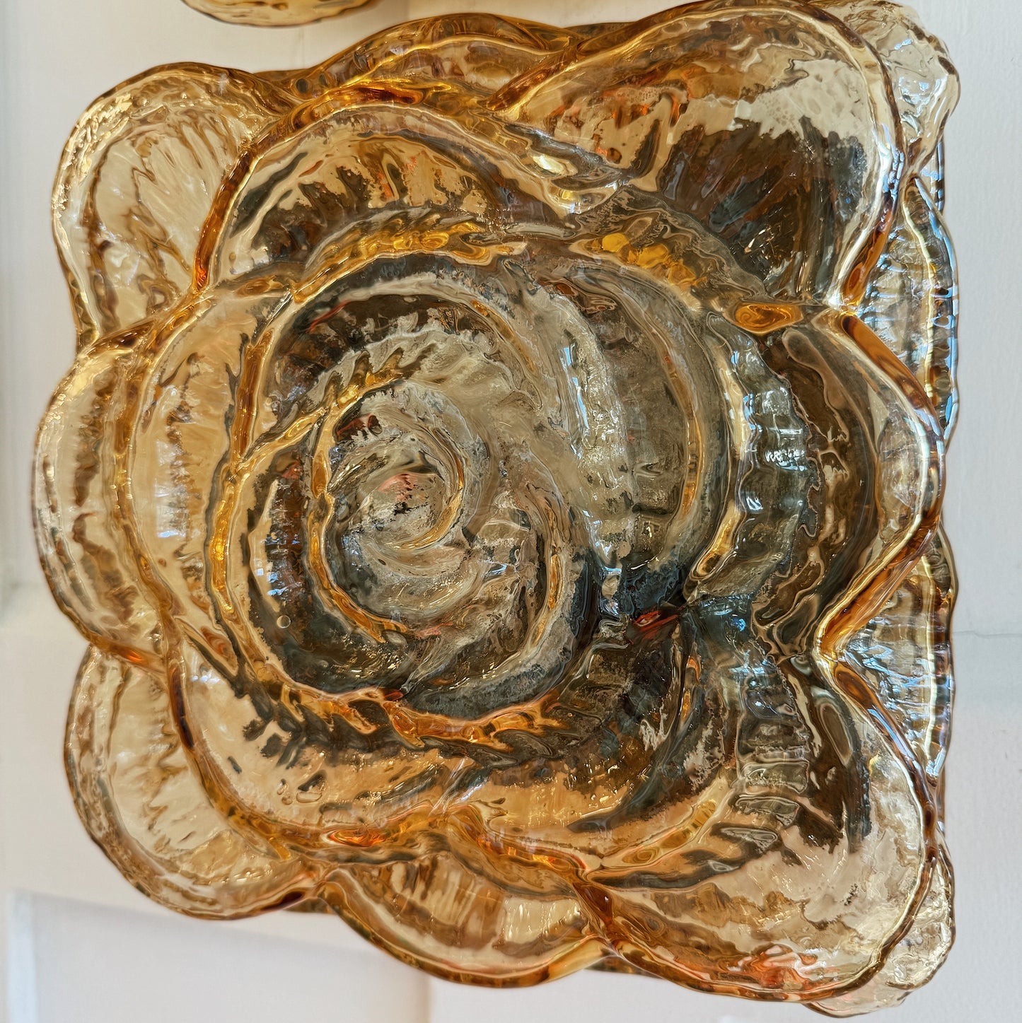 ERCO / Vintage Floral Flush/Wall Mount Lights - Amber Glass