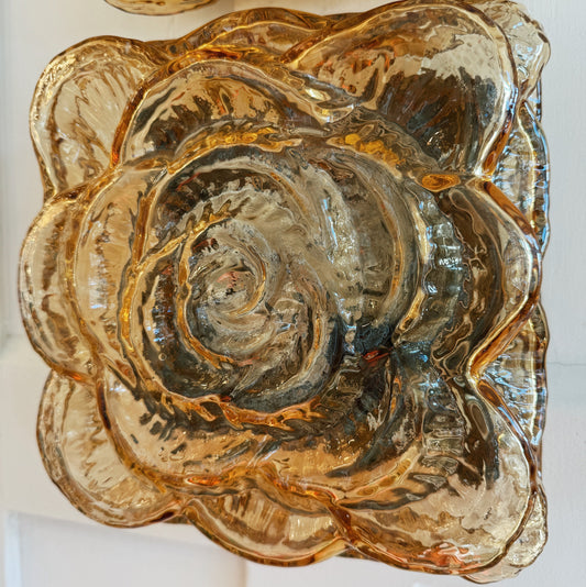 ERCO / Vintage Floral Flush/Wall Mount Lights - Amber Glass