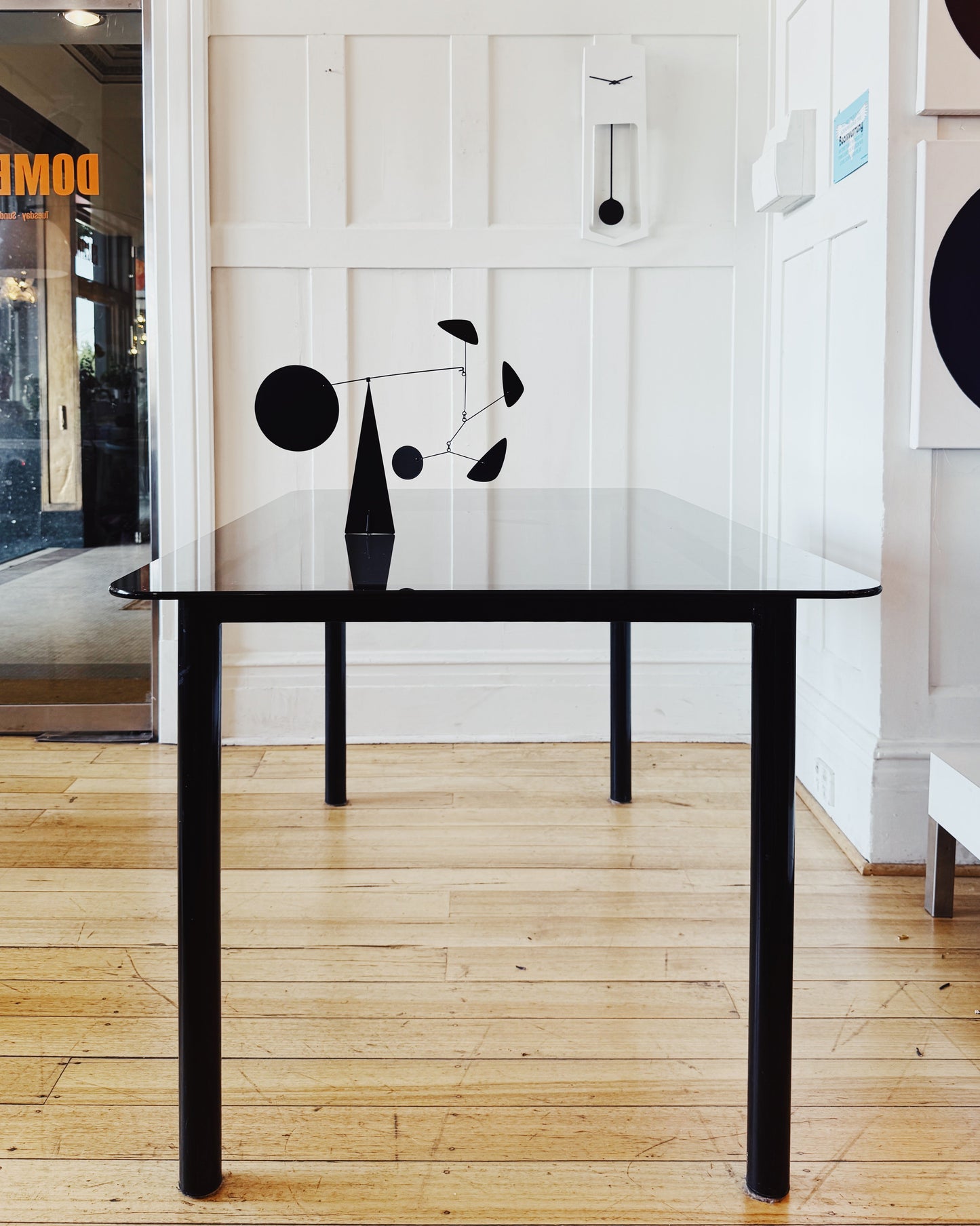 VINTAGE / Tubular Black & Smoke Glass Rectangular Dining Table
