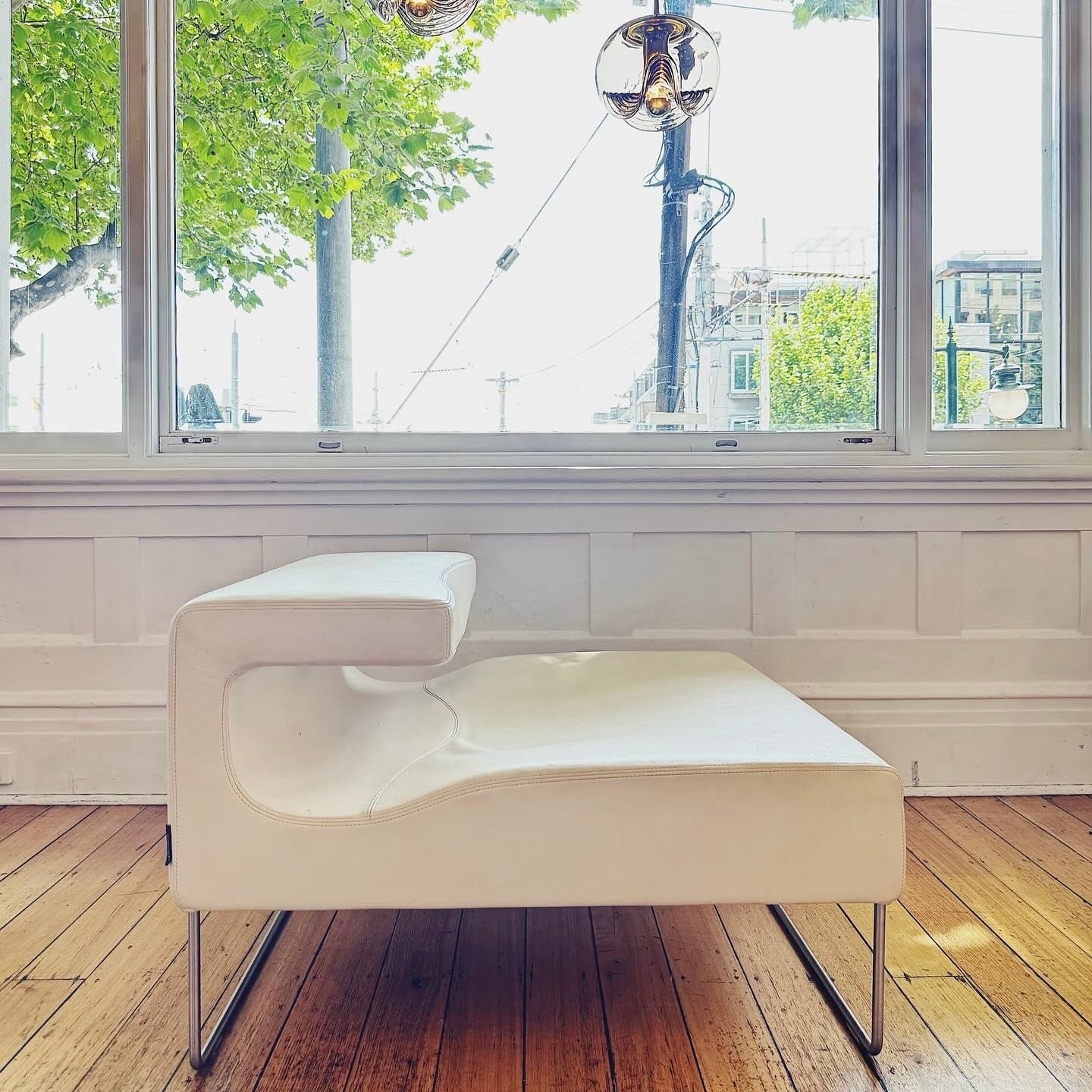 MOROSO / White Leather Lowseat Armchair by Patricia Urquiola