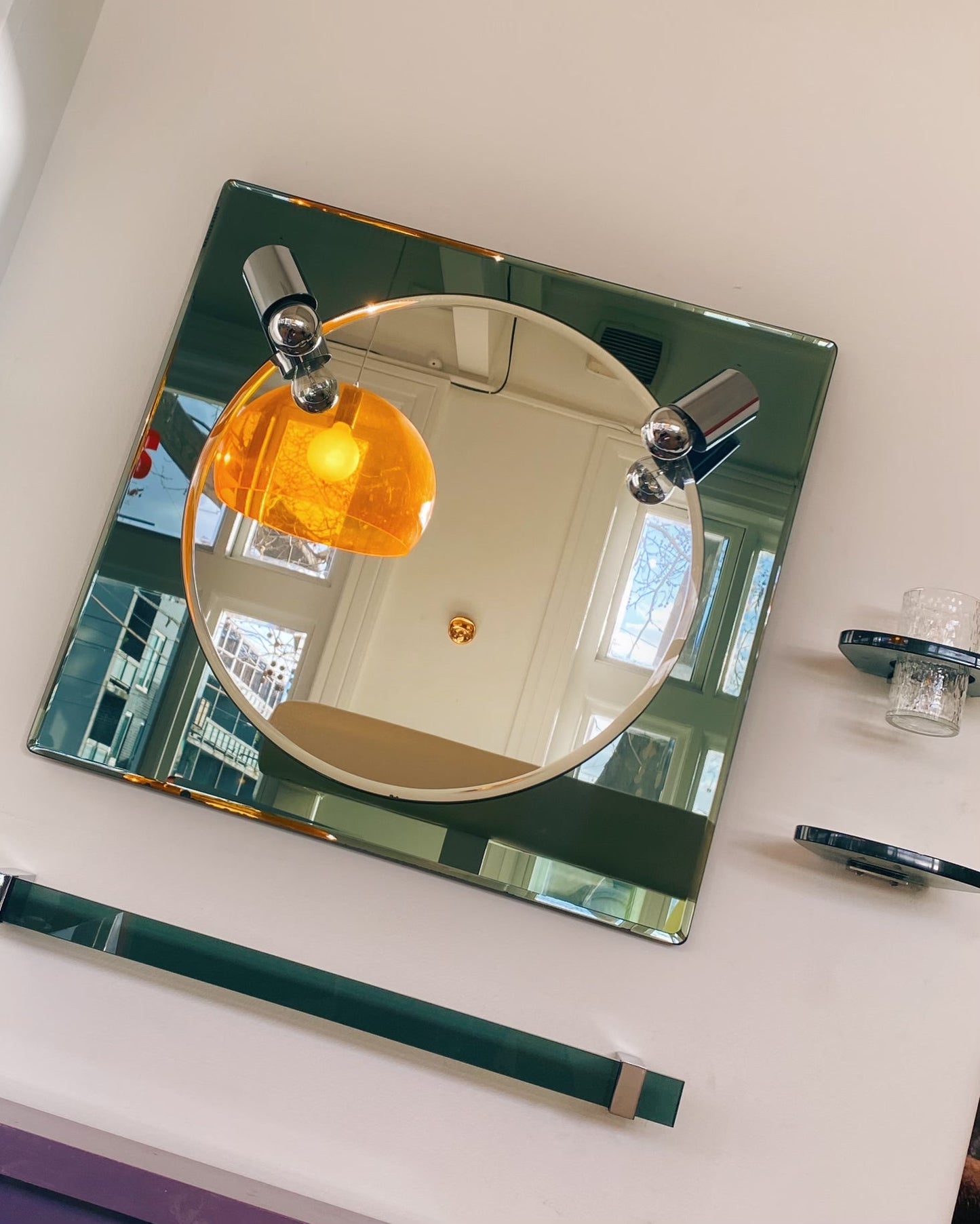 FONTANA ARTE / Gun Metal Bathroom Mirror Set + Lights