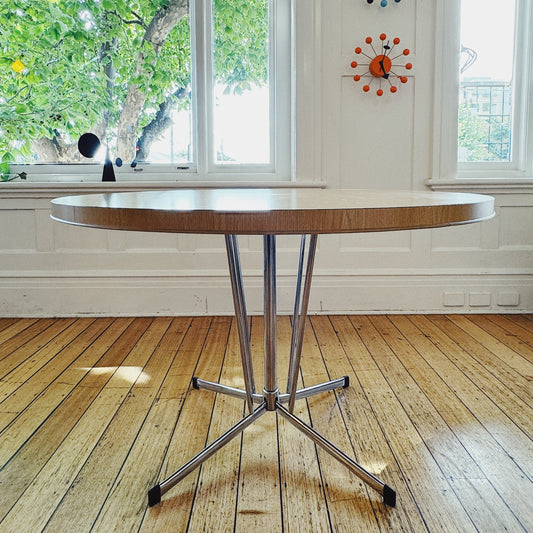 VINTAGE / 1960s Chrome Blond wood Laminate Table
