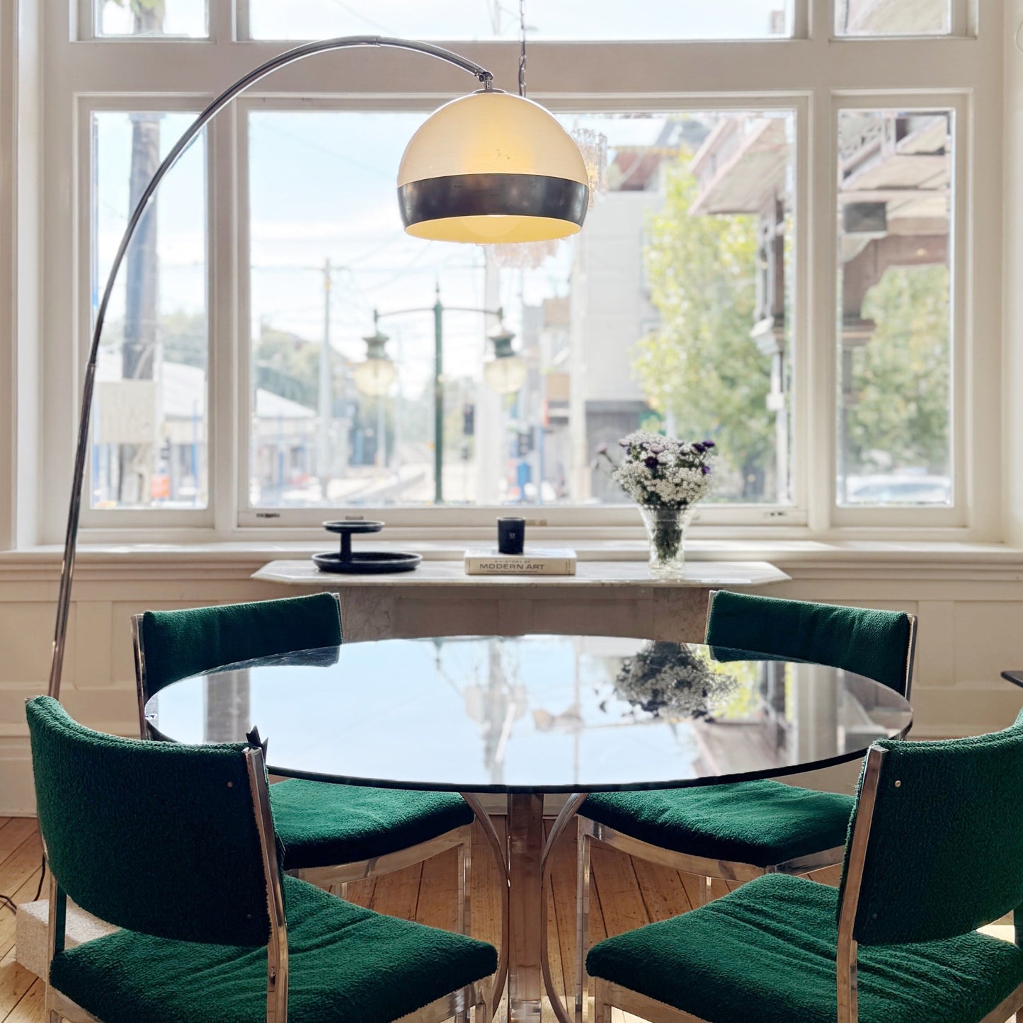 VINTAGE/ 1970s Arco Pebble Stone Base Floor Lamp