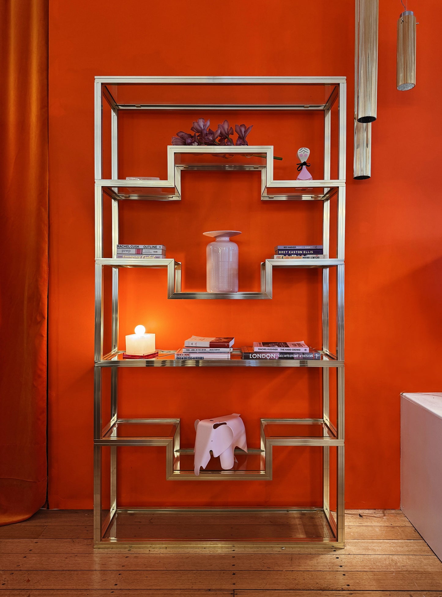 PIERRE VANDEL / Gold Etagere W/clear Glass Shelves