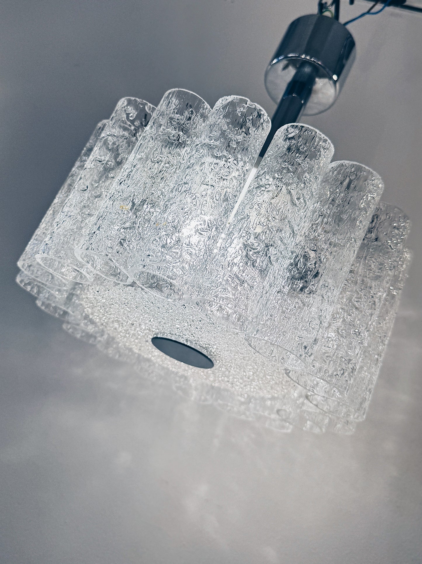 DORIA LEUCHTEN / German 1960s Single Tier Glass Tube Chandelier