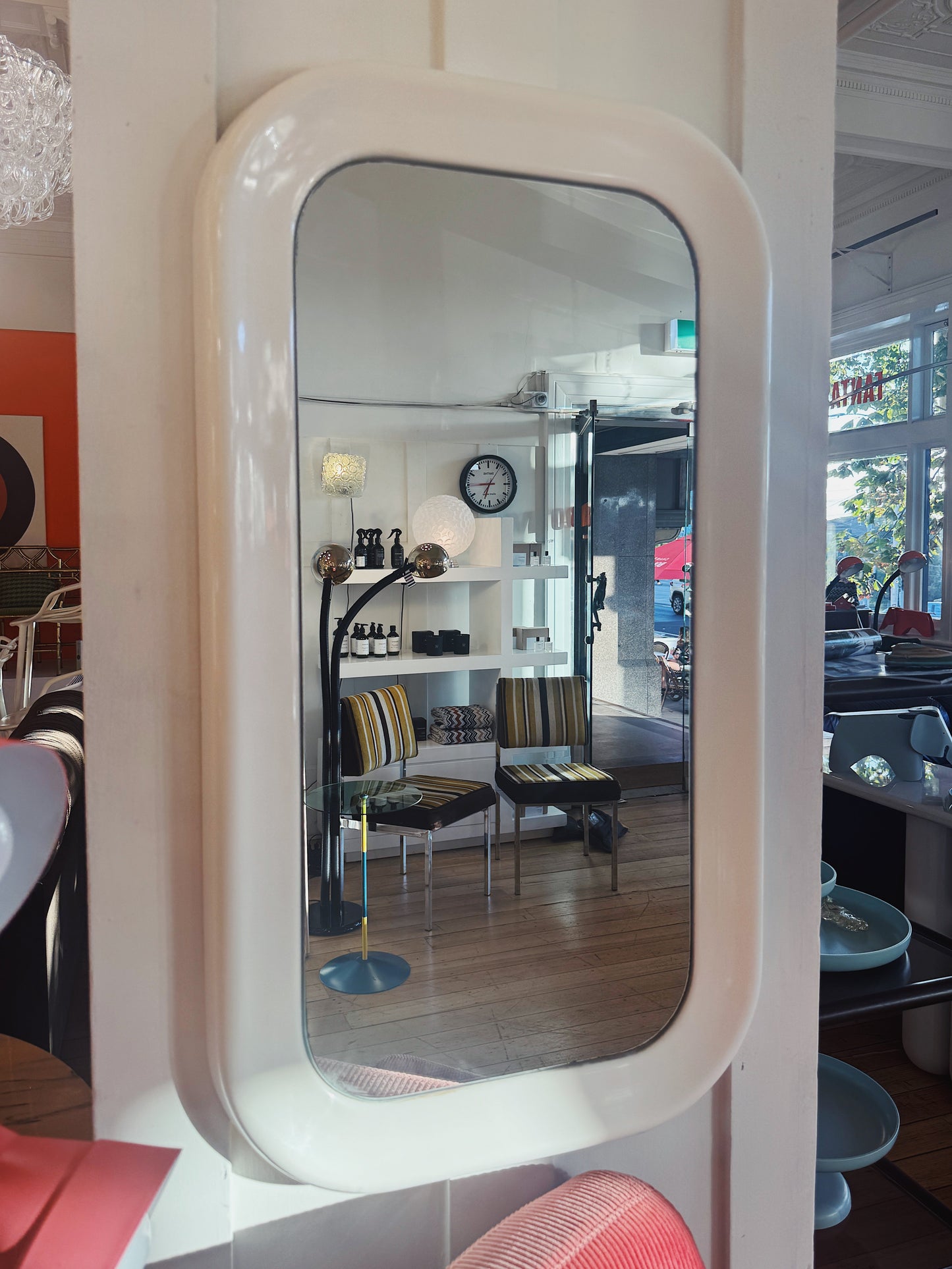 VINTAGE / White Plastic Framed Mirror