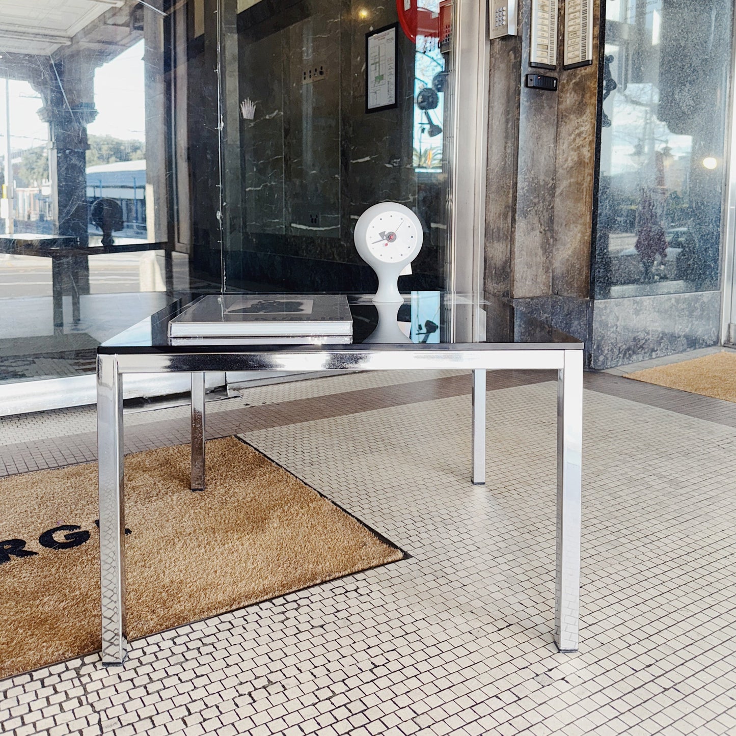 VINTAGE / Chrome & Smoke Grey Glass Coffee Table