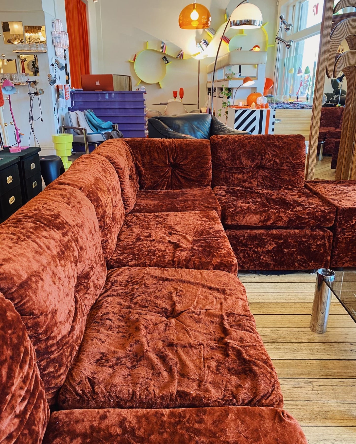 FANTASY #407/ 1970’s Crushed Velvet Rust Modular Sofa