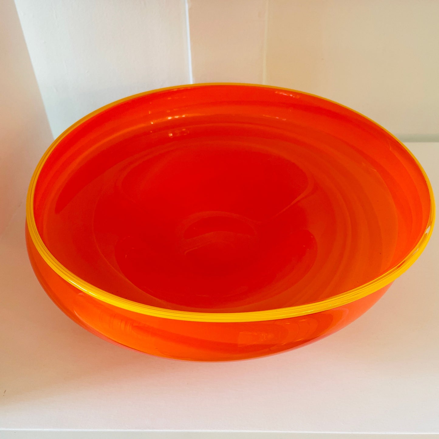 VINTAGE / Hand Blown Orange Italian Glass Tilt Bowl