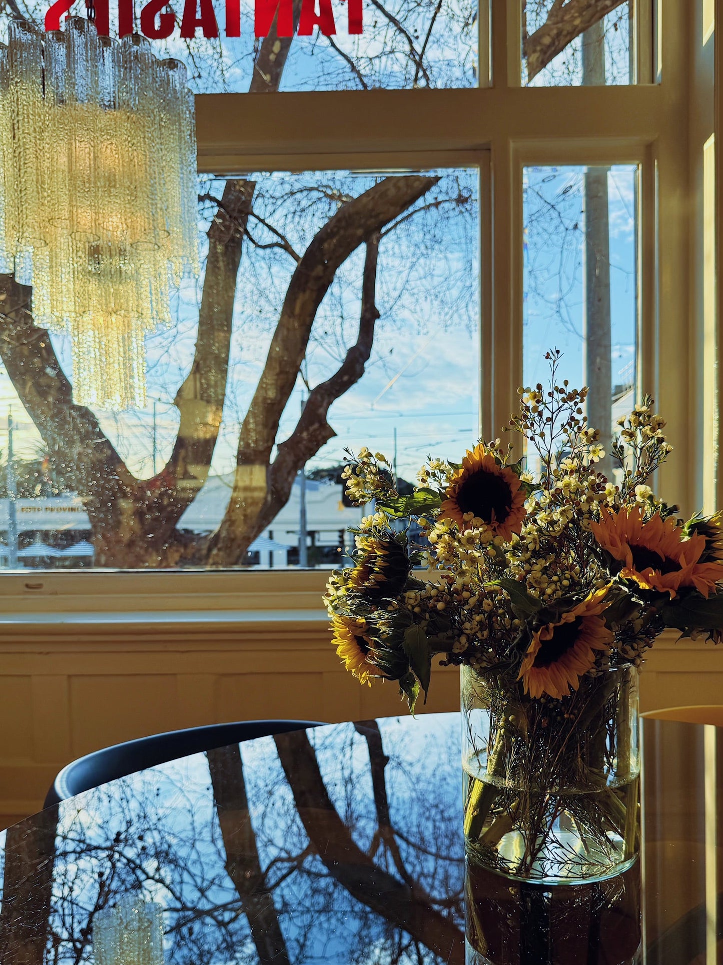POST MODERN / Tubular Black + Smoke Glass Round Dining Table