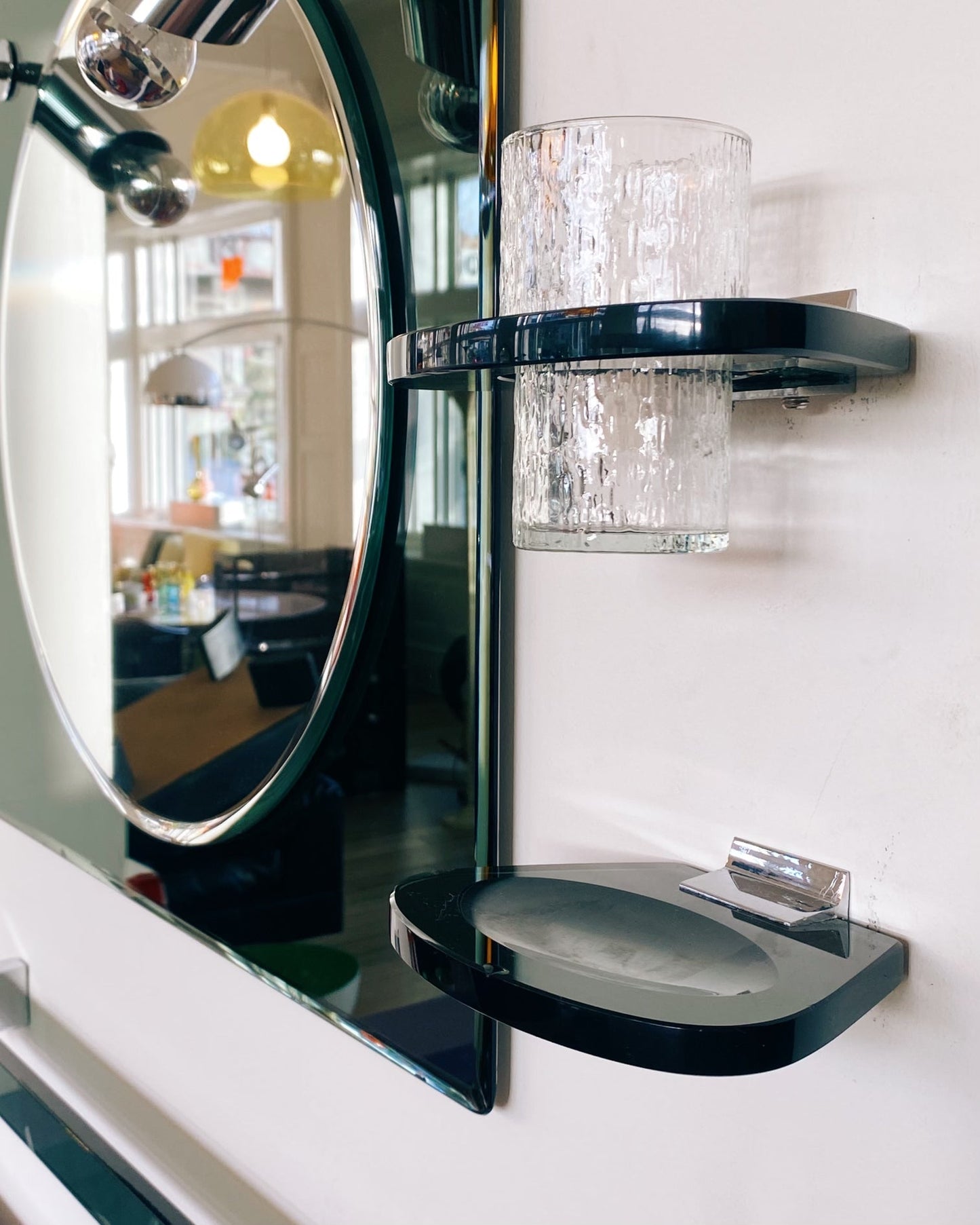 FONTANA ARTE / Gun Metal Bathroom Mirror Set + Lights
