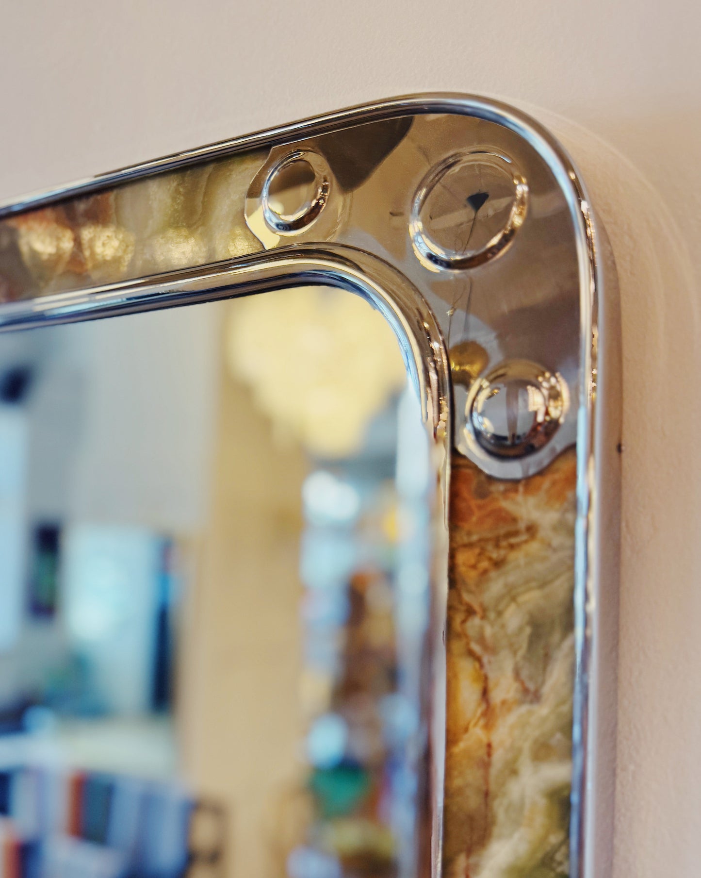 VINTAGE / Spanish Onyx Chrome Mirror