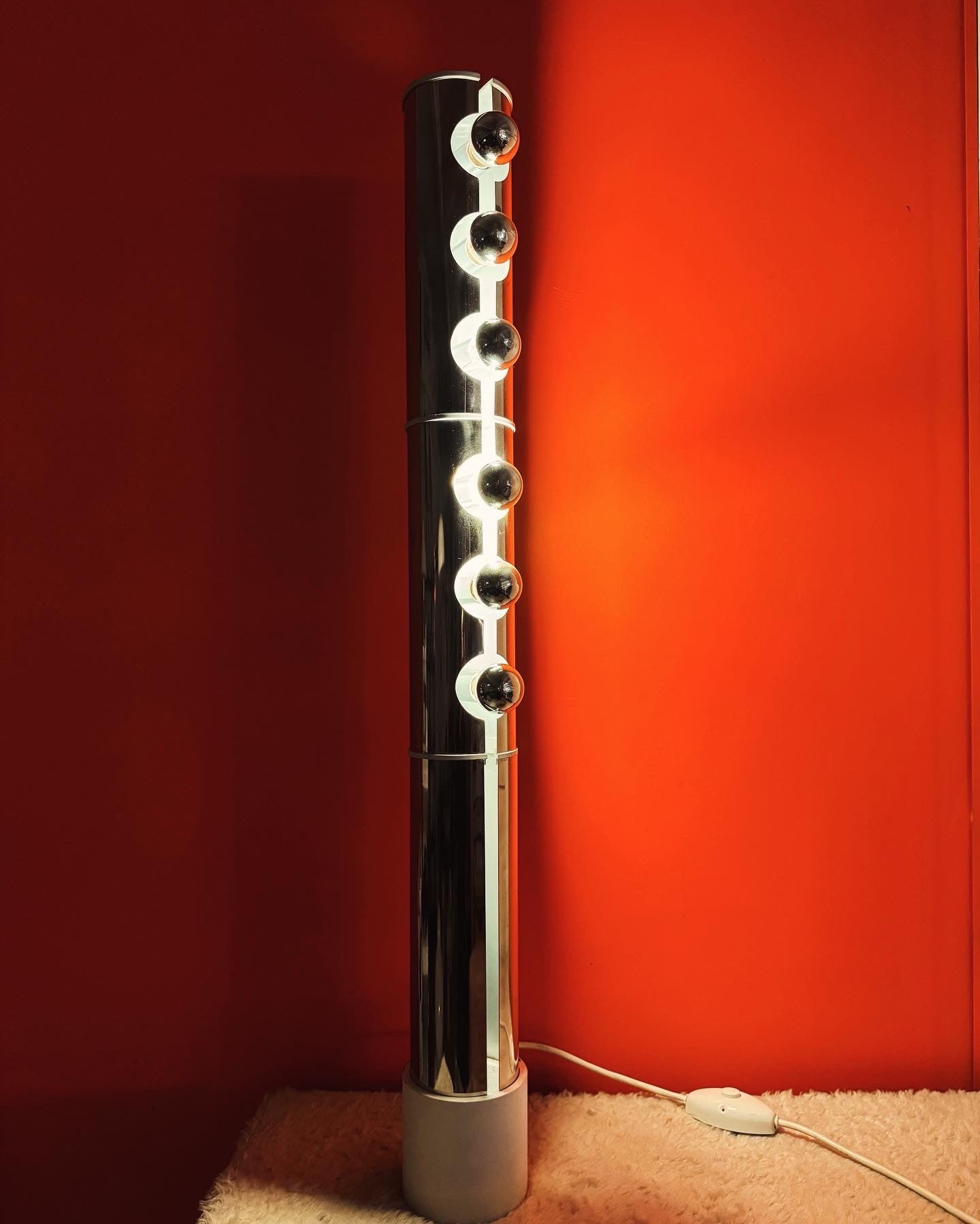 LUCI / 1970's Chrome + Stone Pillar Floor Lamp