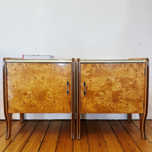 VINTAGE / Burl Wood Veneer Bedside Tables