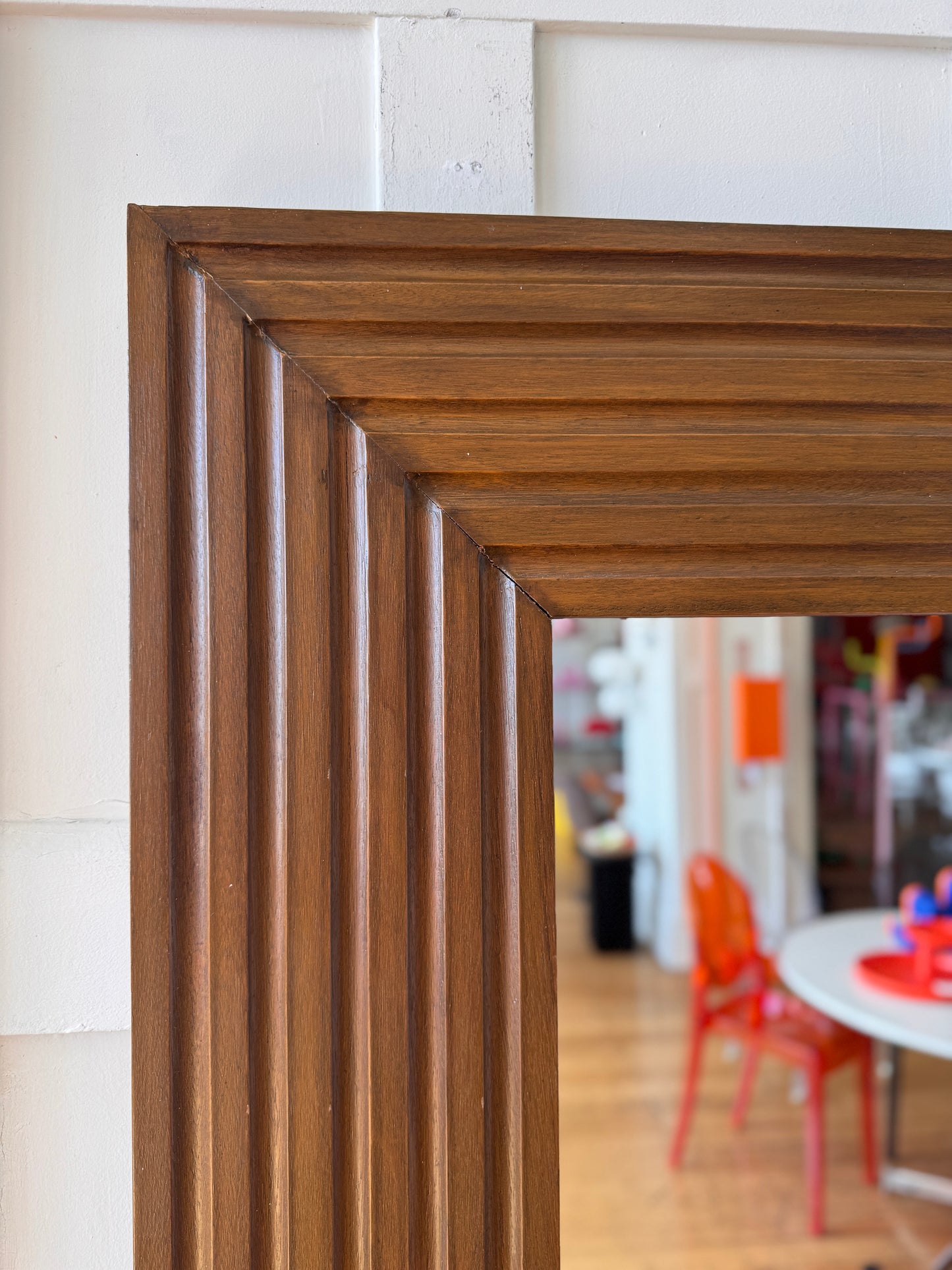 VINTAGE / Mid Century XL Ridged Wood Mirror