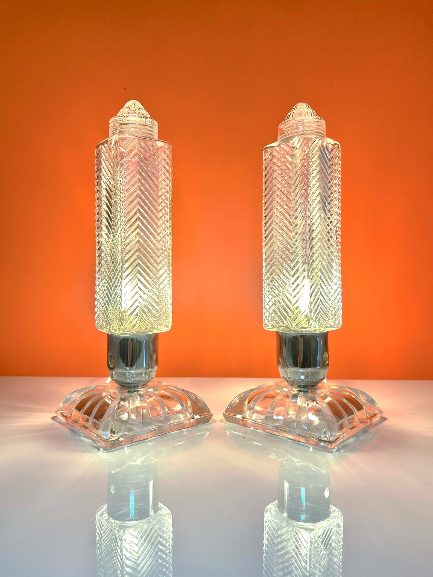 ART DECO / 1930s Glass Skyscraper Lamps